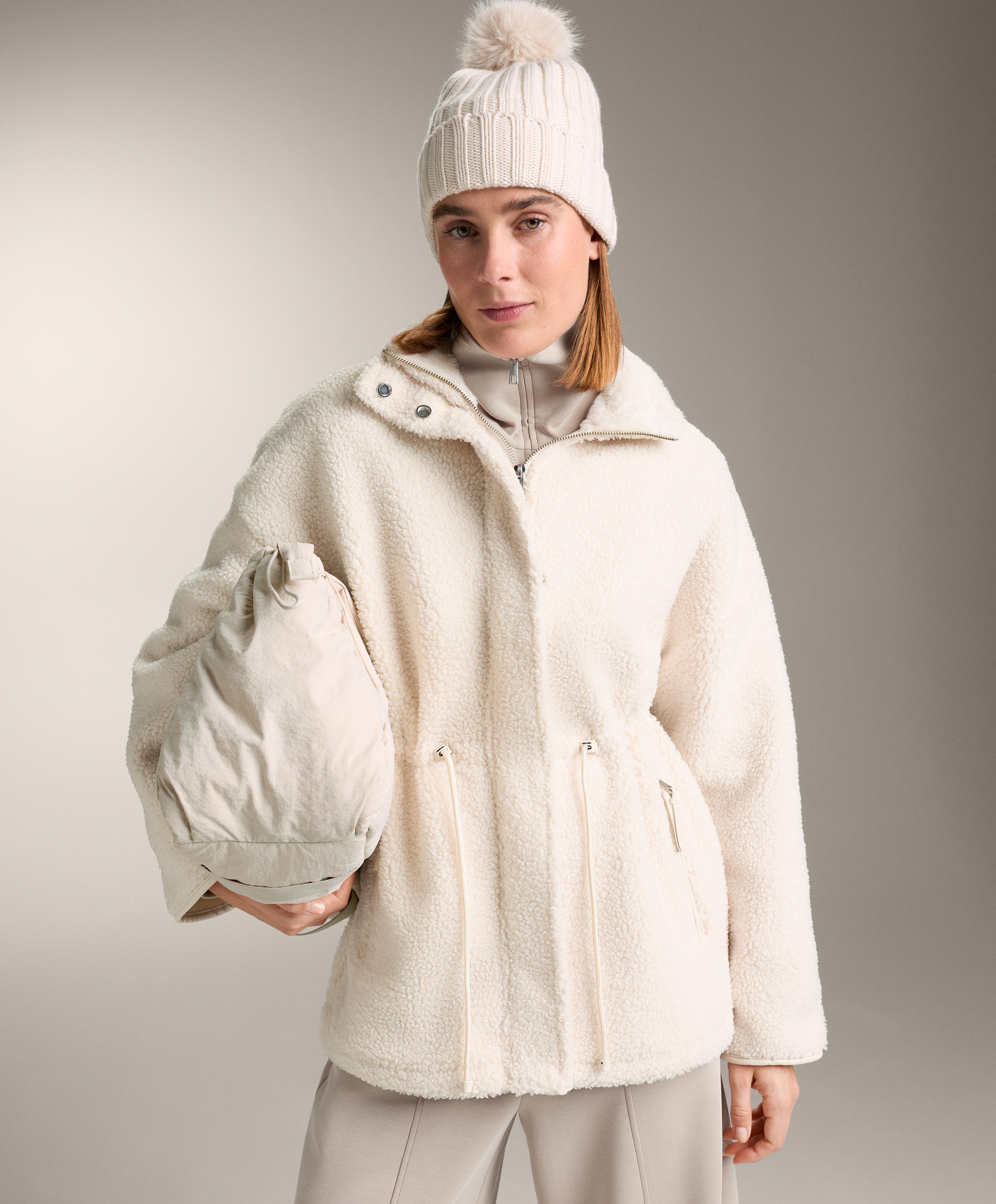 Adjustable waist faux-shearling jacket — ECRU