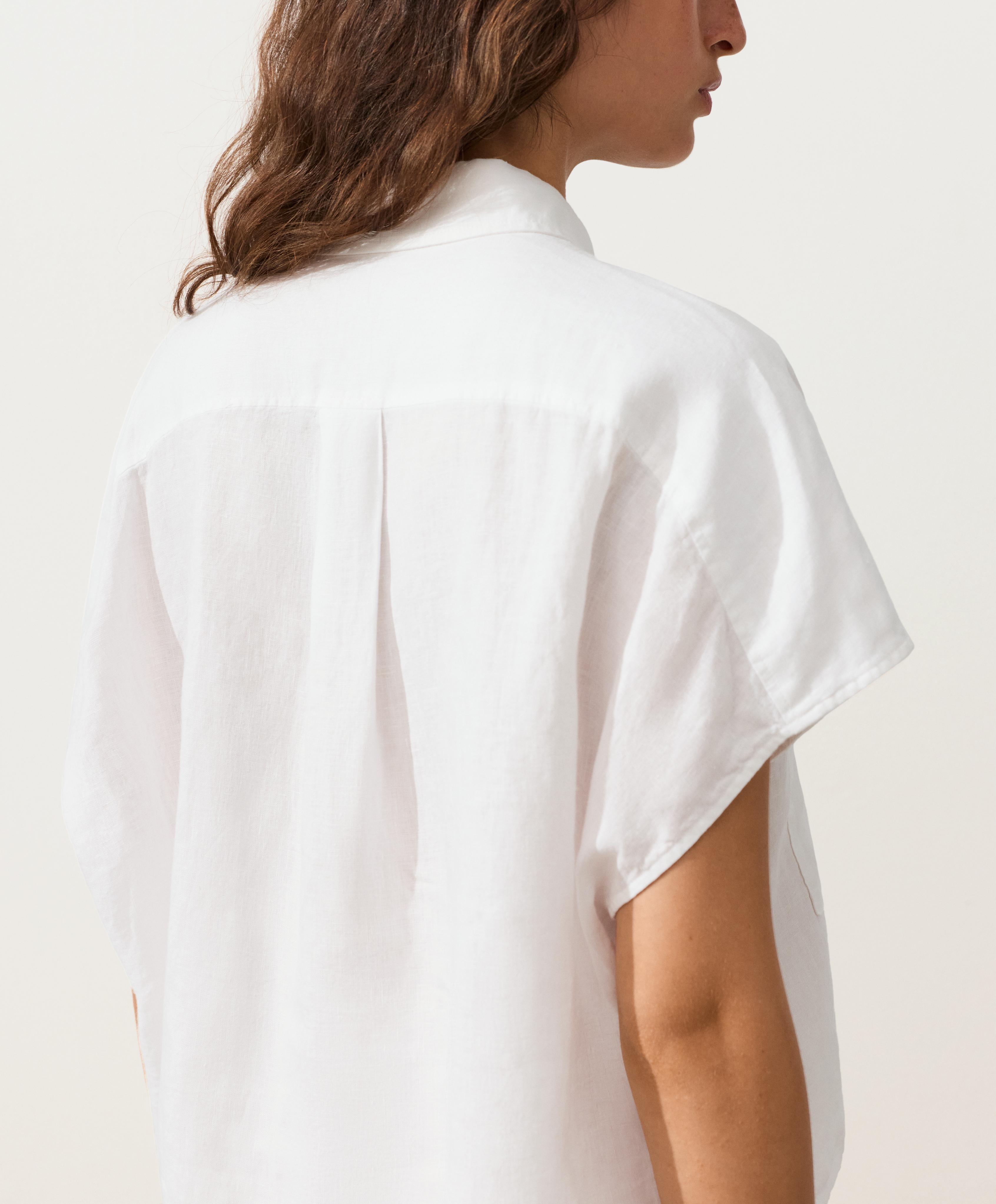 100% linen collared shirt with pockets — WHITE