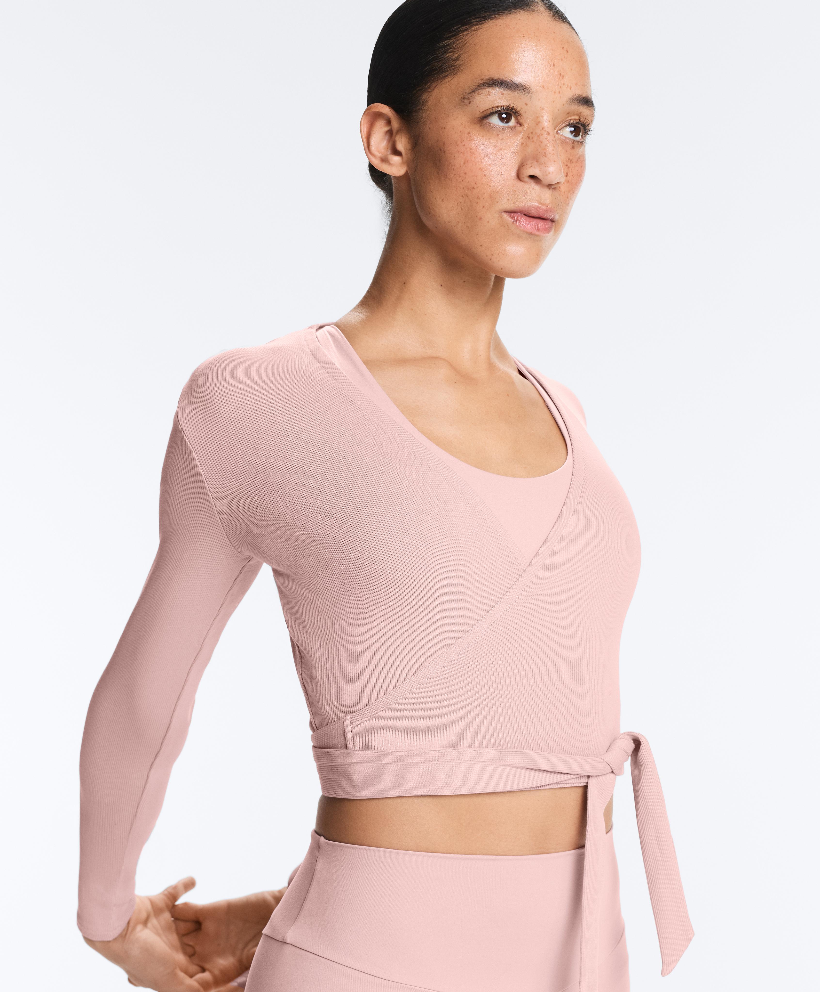 Rib cotton blend wrap T-shirt — NUDE PINK