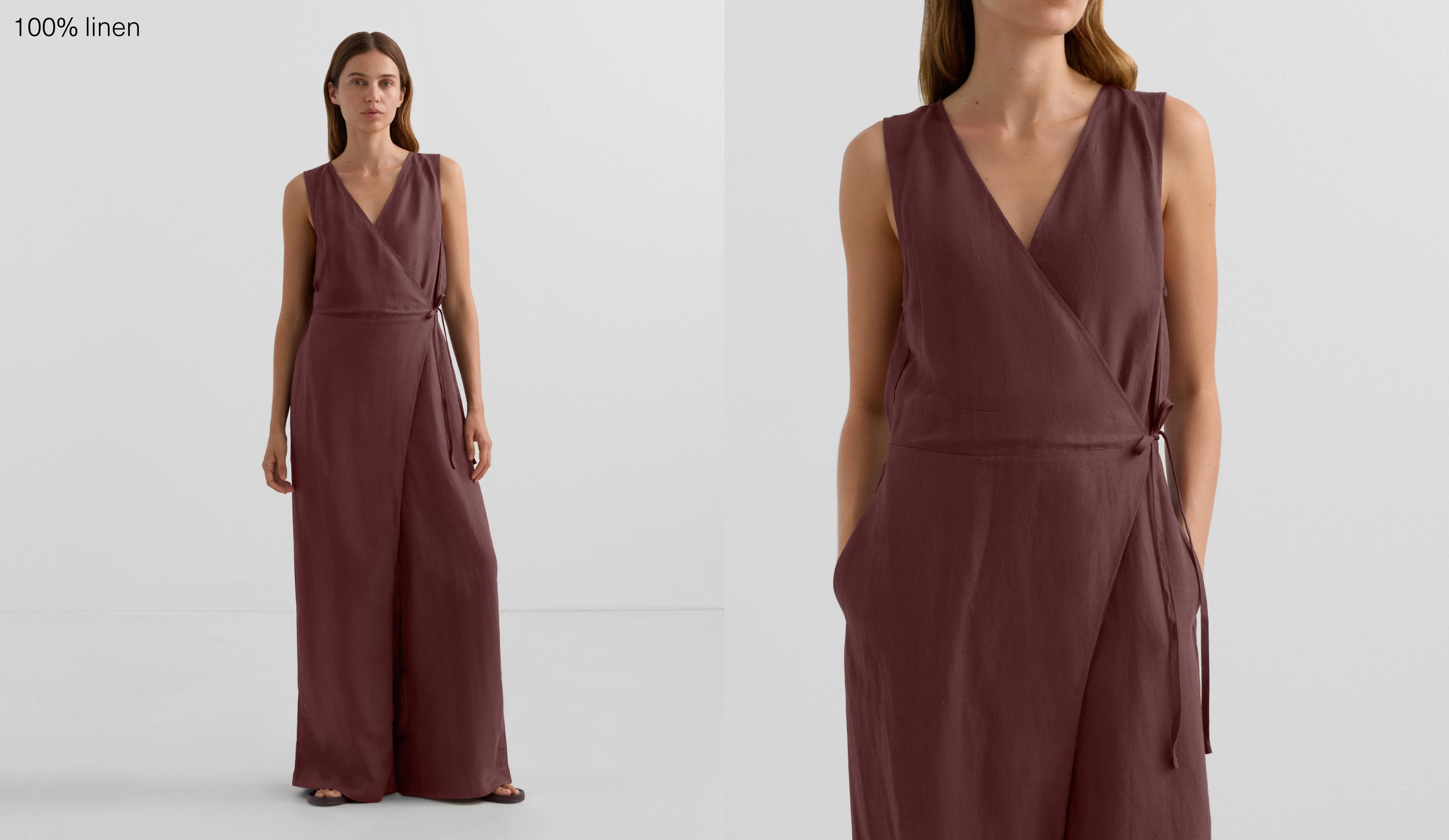 Jumpsuit met overslagbroek en linnen Jumpsuit met overslagbroek en linnen