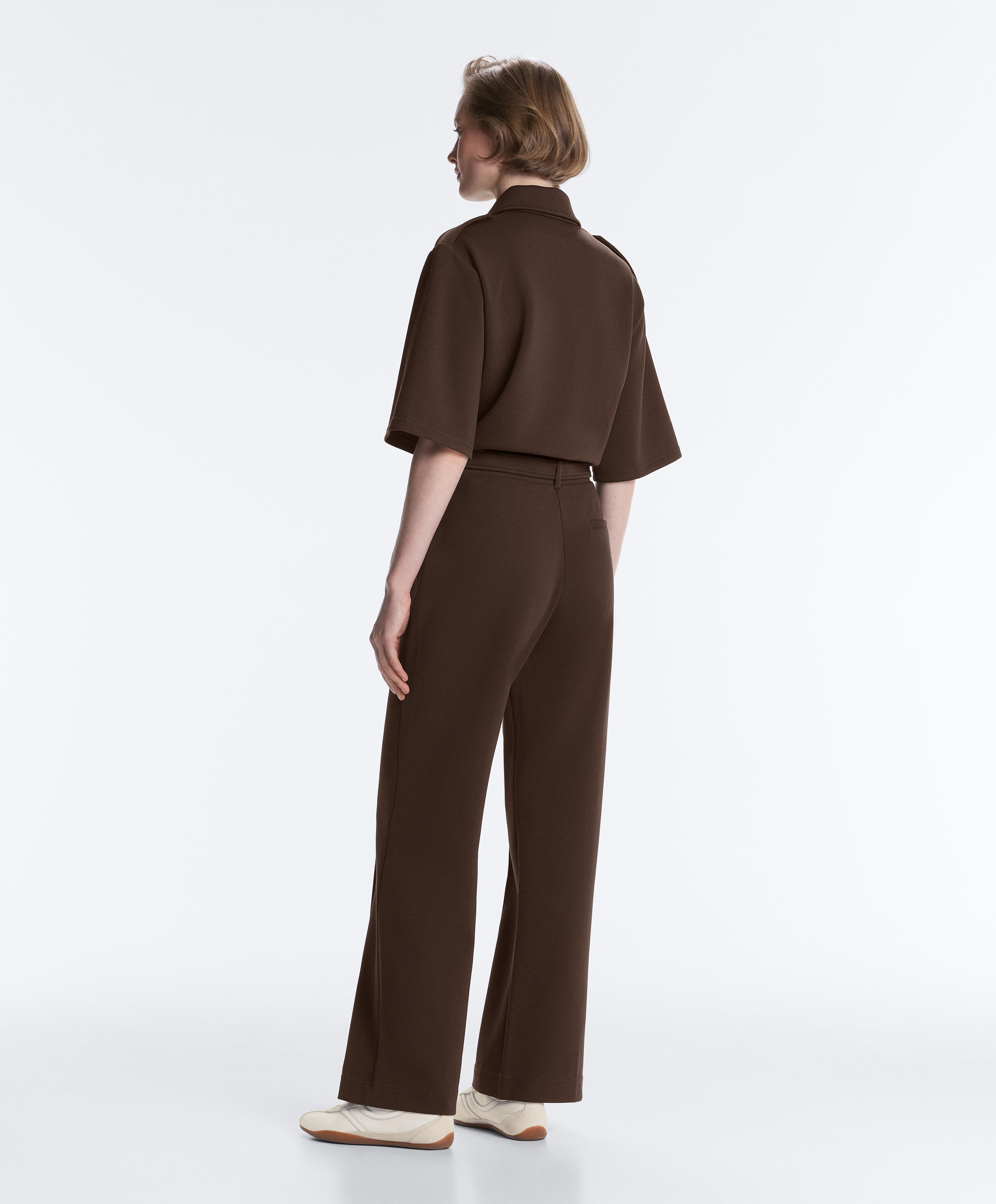Low-rise slim pique trousers with cotton — DARK BROWN