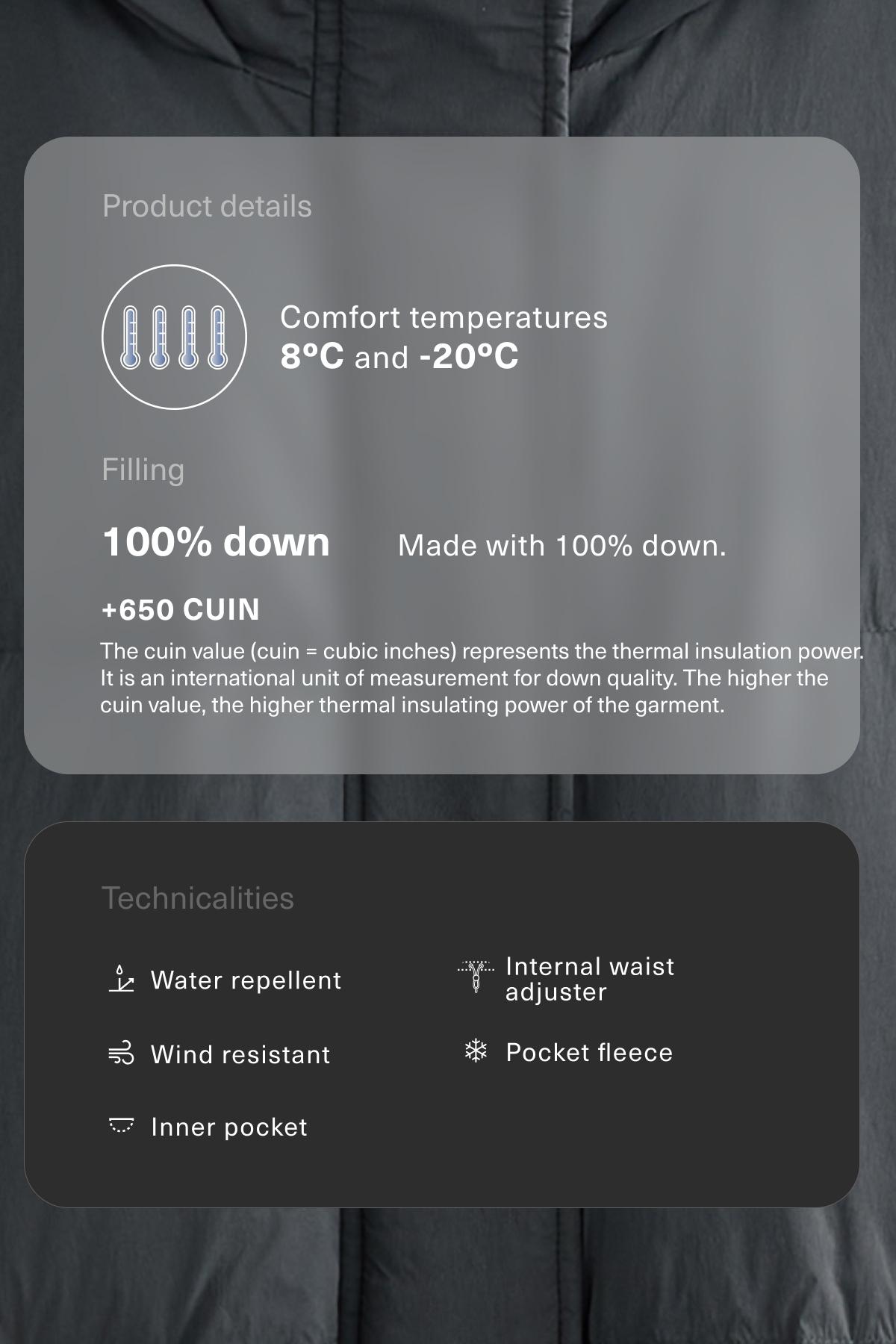 Short 100% down puffer jacket — ASPHALT
