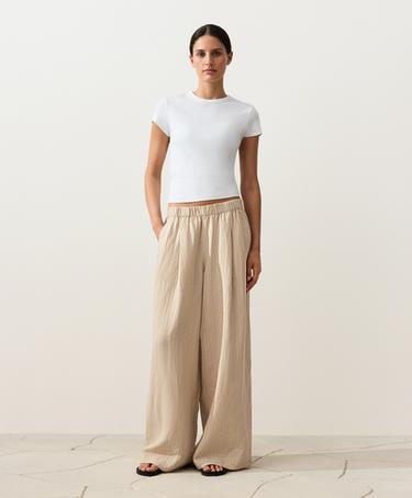 100% linen wide-leg striped trousers — SANDY           2