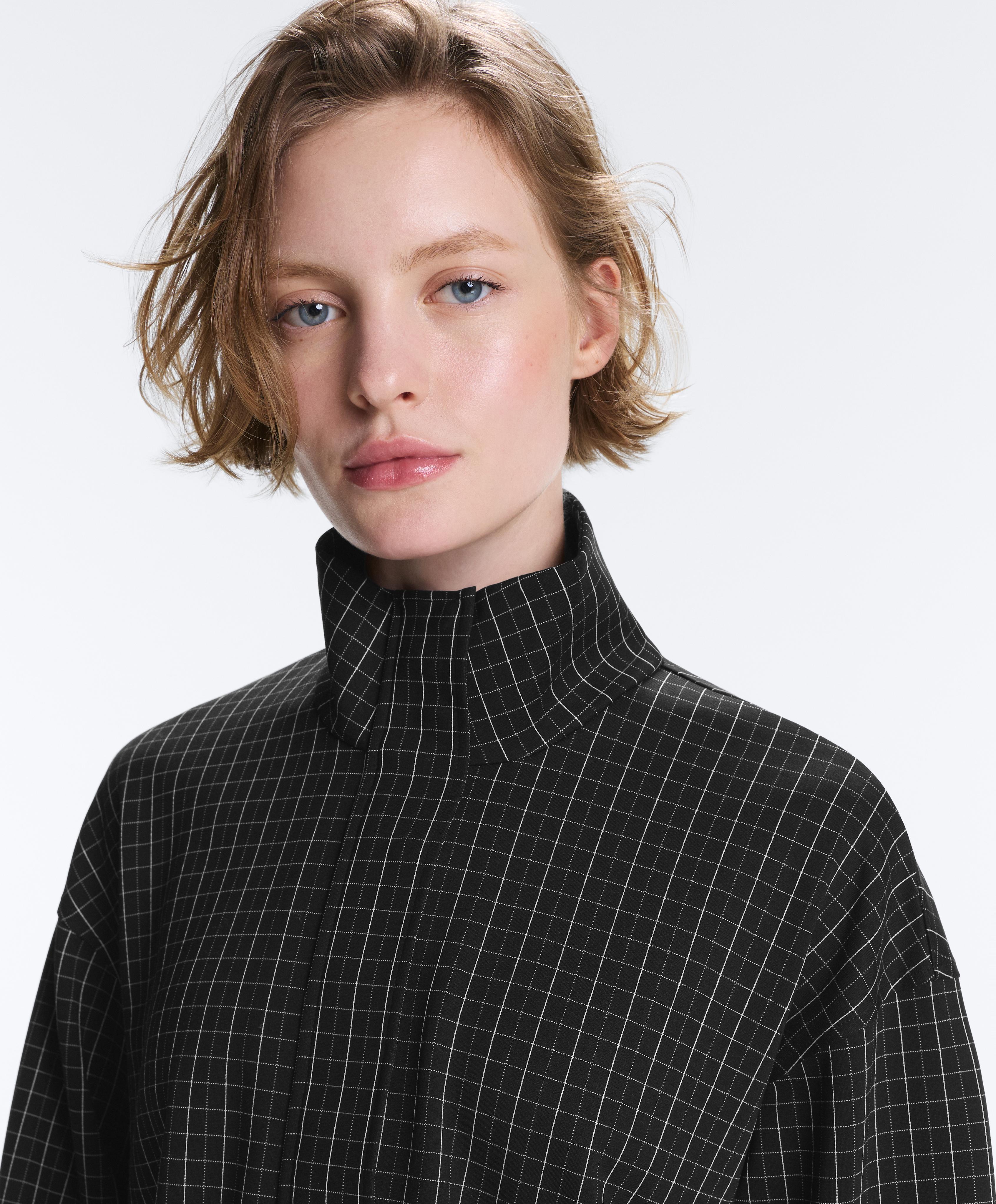 Check high neck jacket — BLACK