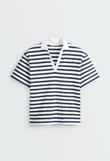 Boxy short-sleeve polo shirt in a cotton blend — NAVY BLUE 5