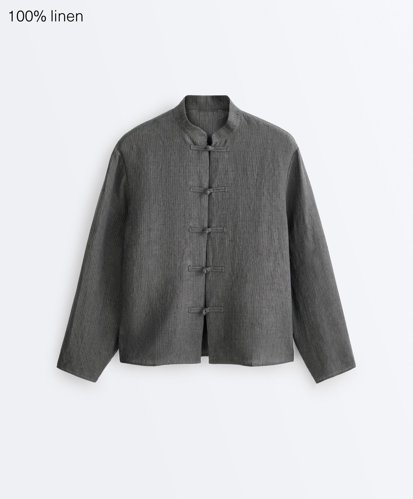 Striped 100% linen stand-up collar shirt Striped 100% linen stand-up collar shirt