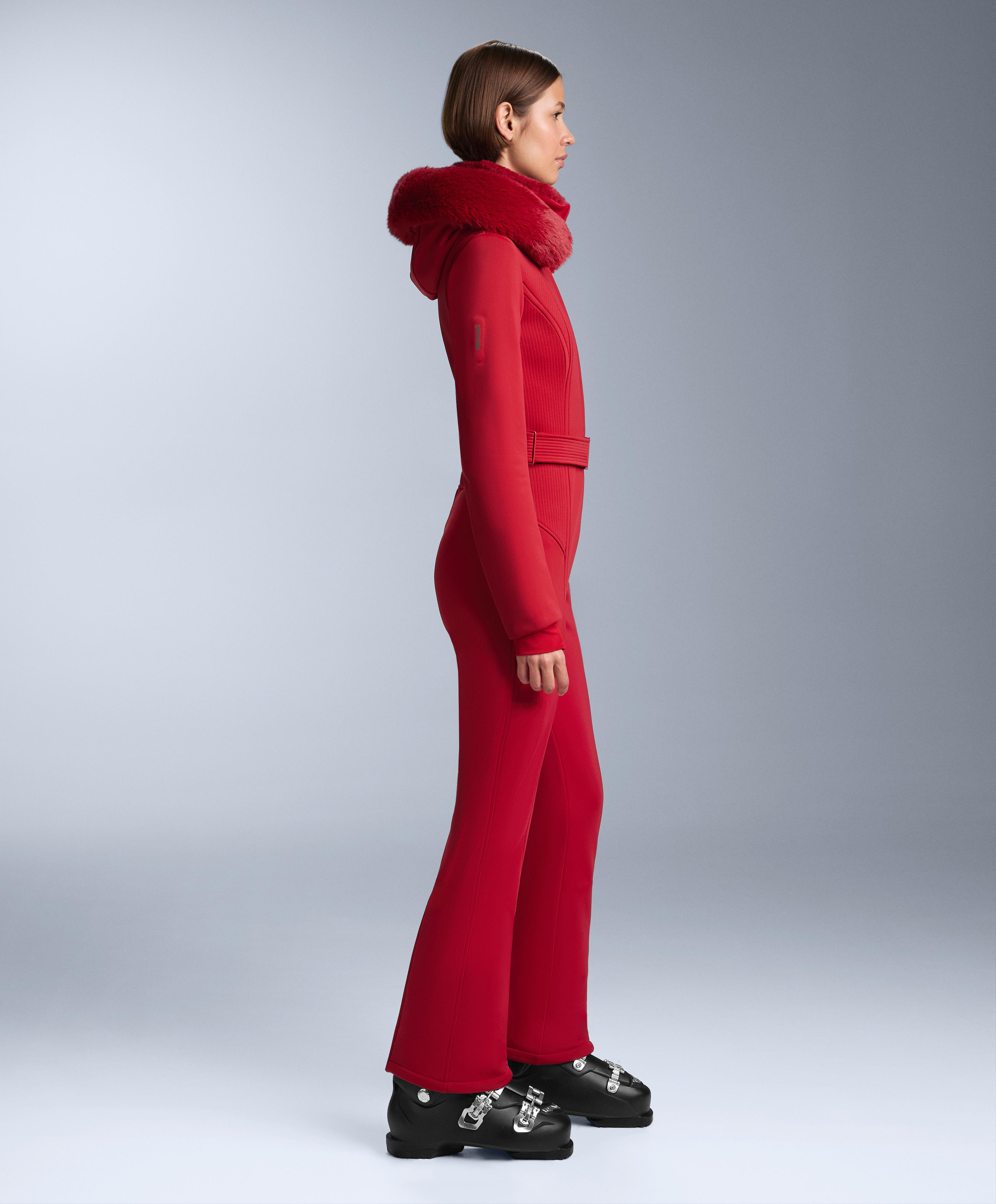 Water-resistant fitted stretch SKI jumpsuit — RED