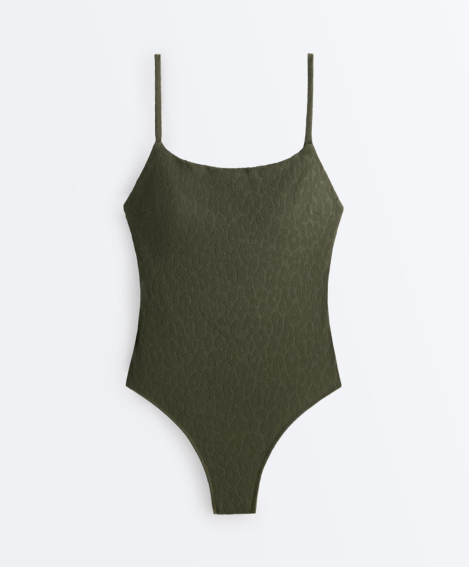 Textured leopard print swimsuit — DARK KHAKI