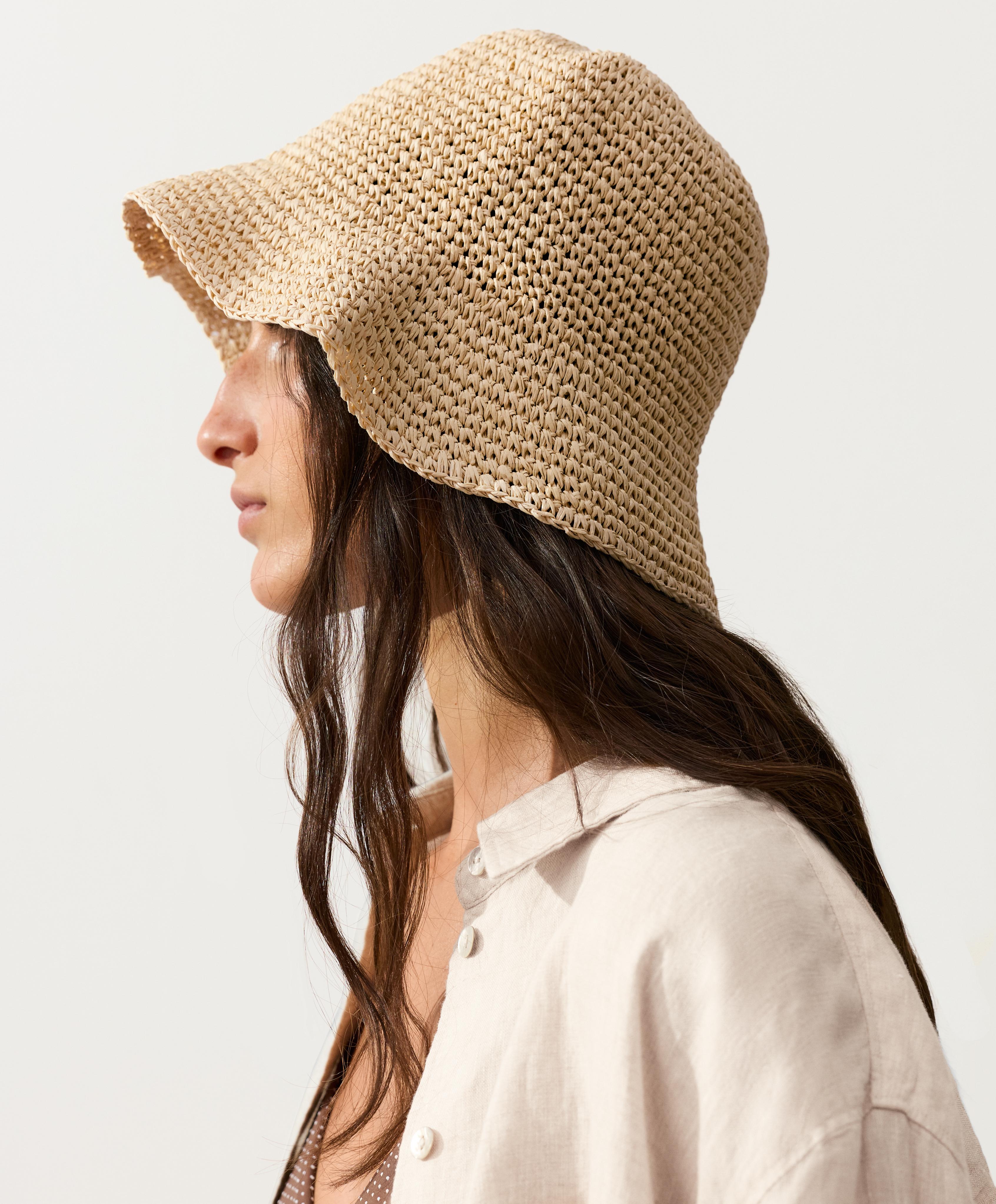 Raffia-effect bucket hat — NATURAL