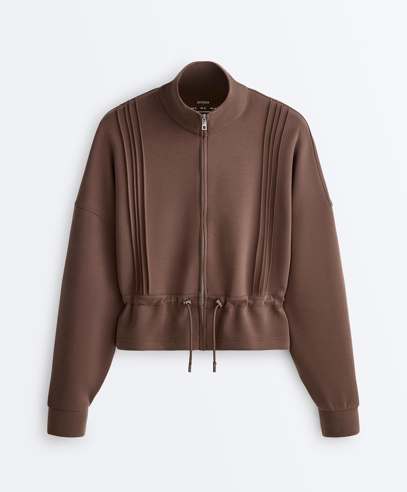 Soft-touch modal jacket with rib trim — MID-BROWN