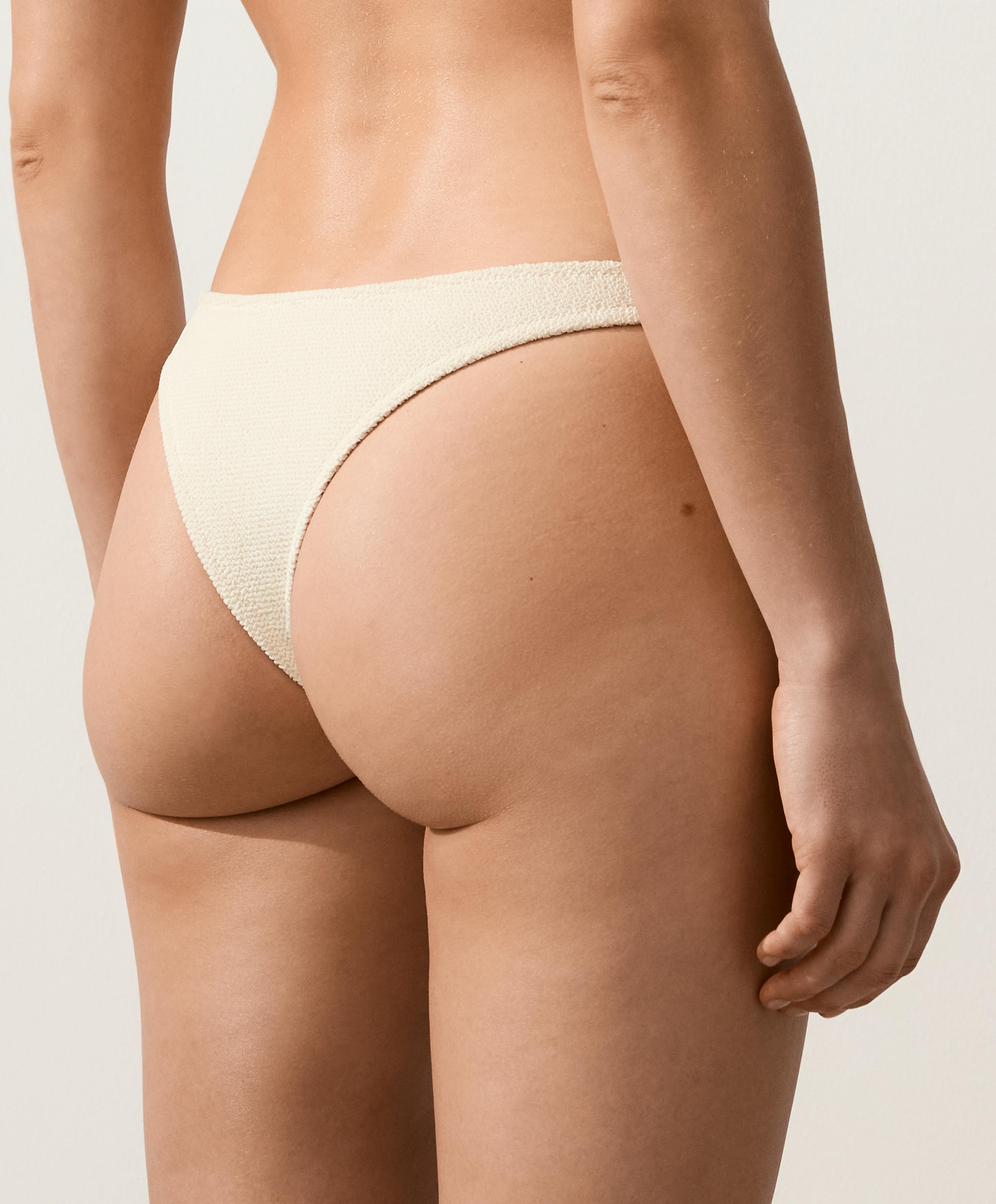U-cut crinkle Brazilian bikini briefs — ECRU