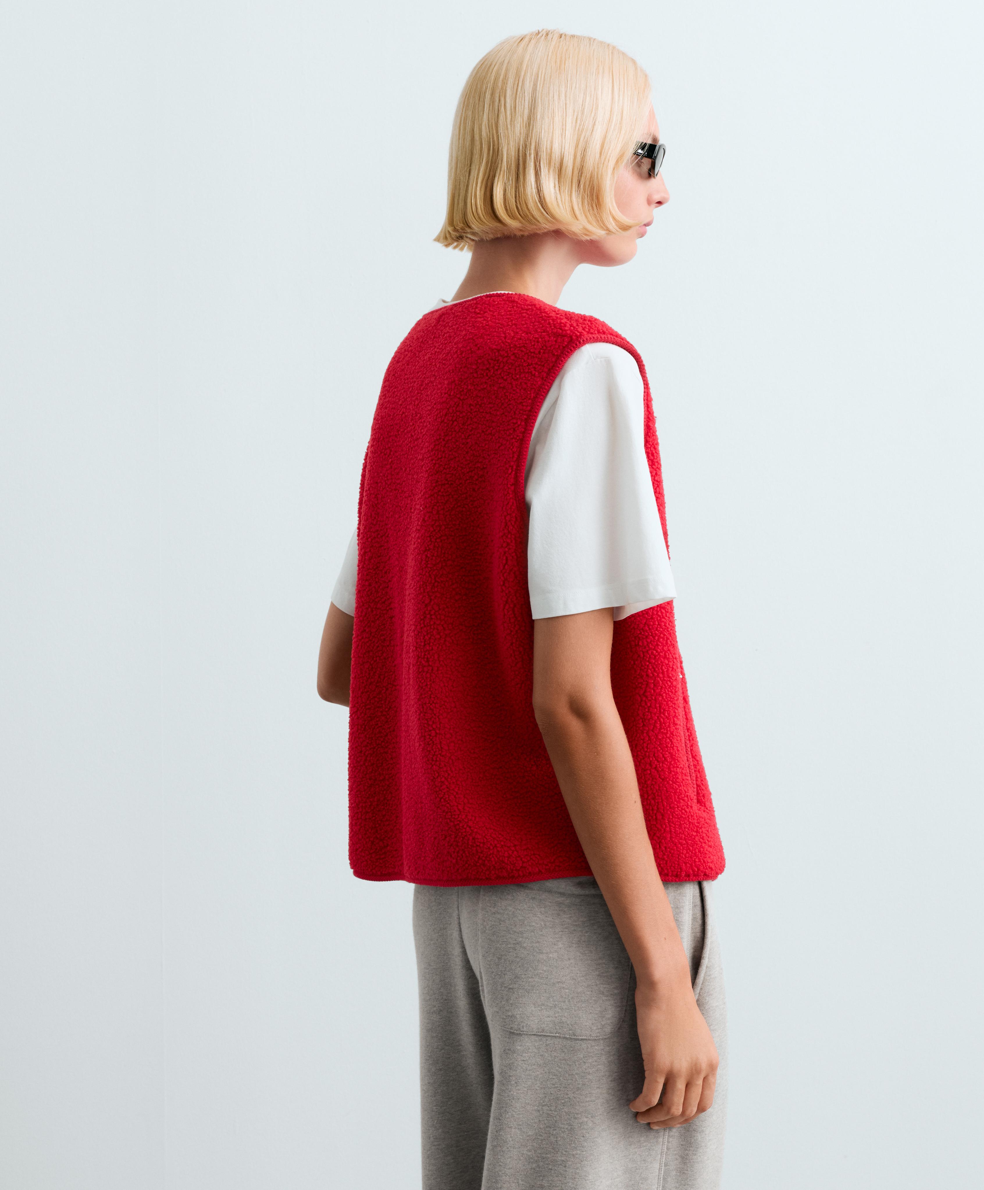 Buttoned faux-shearling gilet — STRAWBERRY