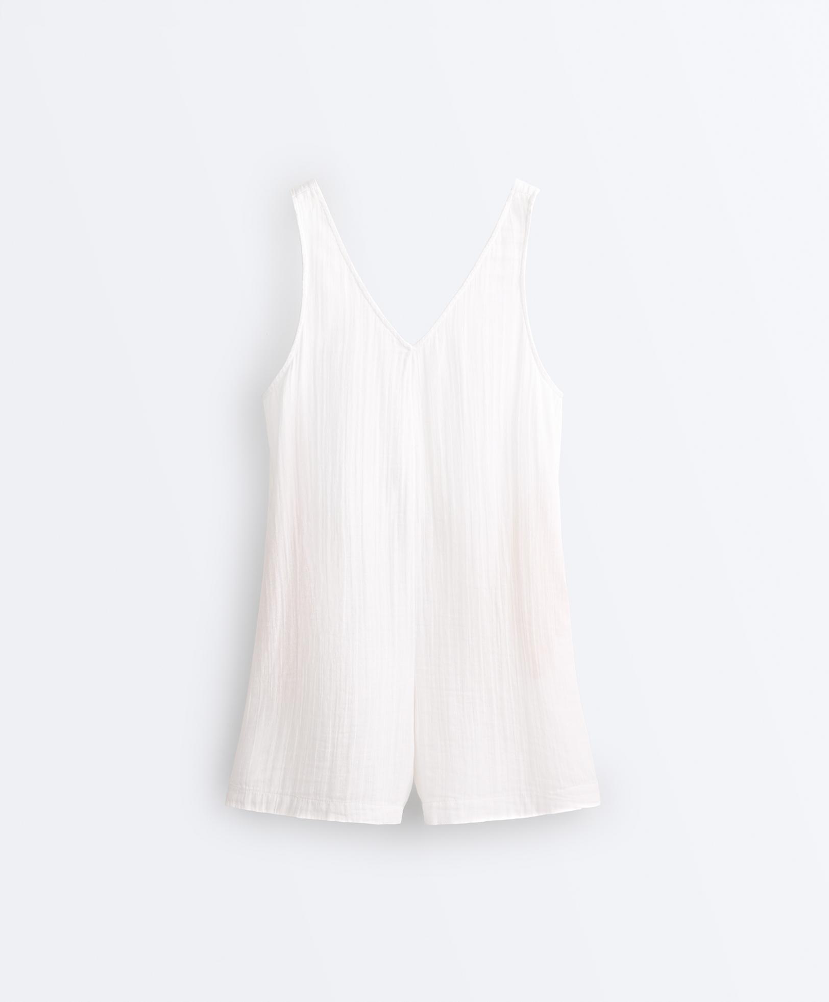 100% cotton gauze short jumpsuit — WHITE