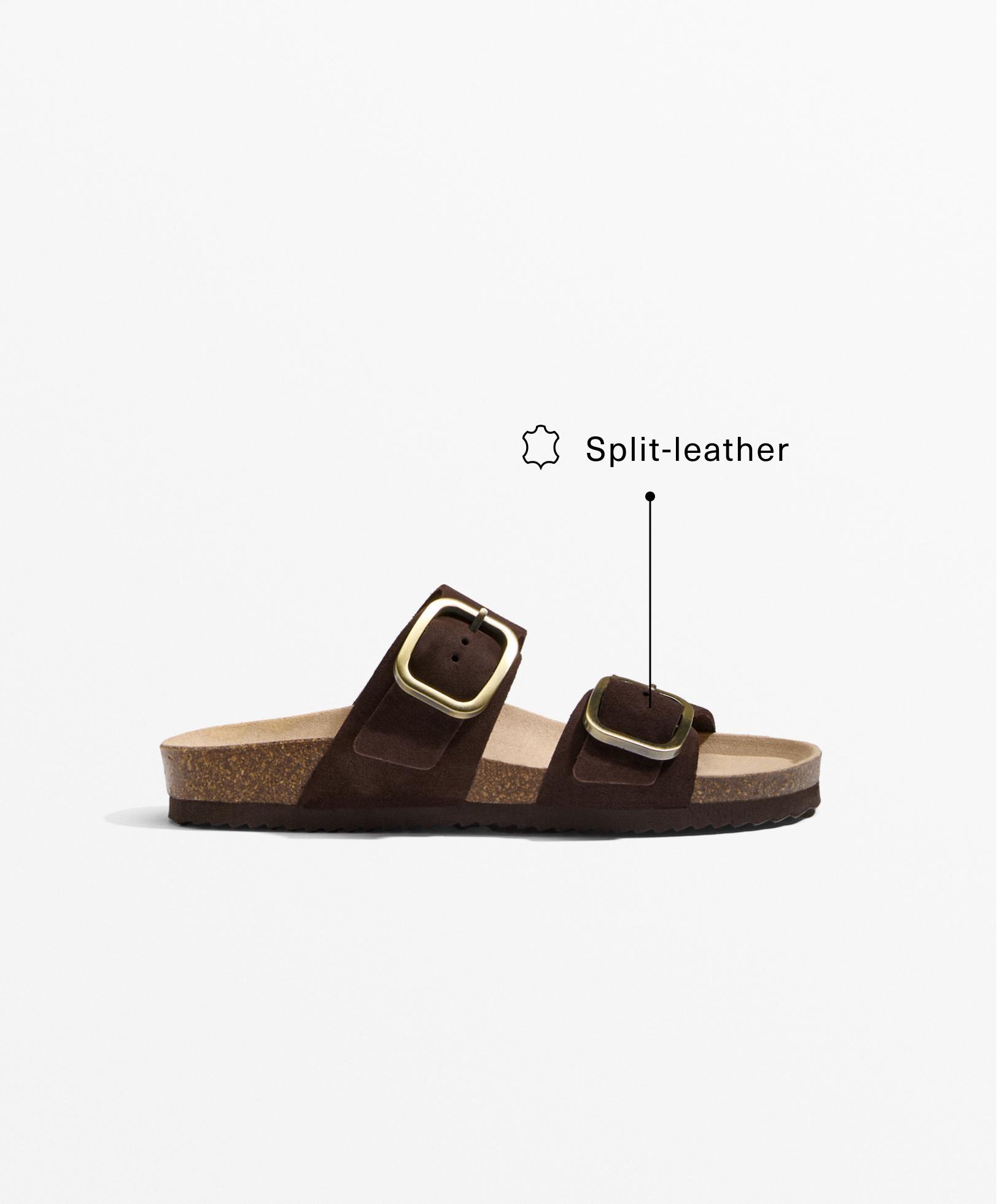 Buckle split-leather slides Buckle split-leather slides