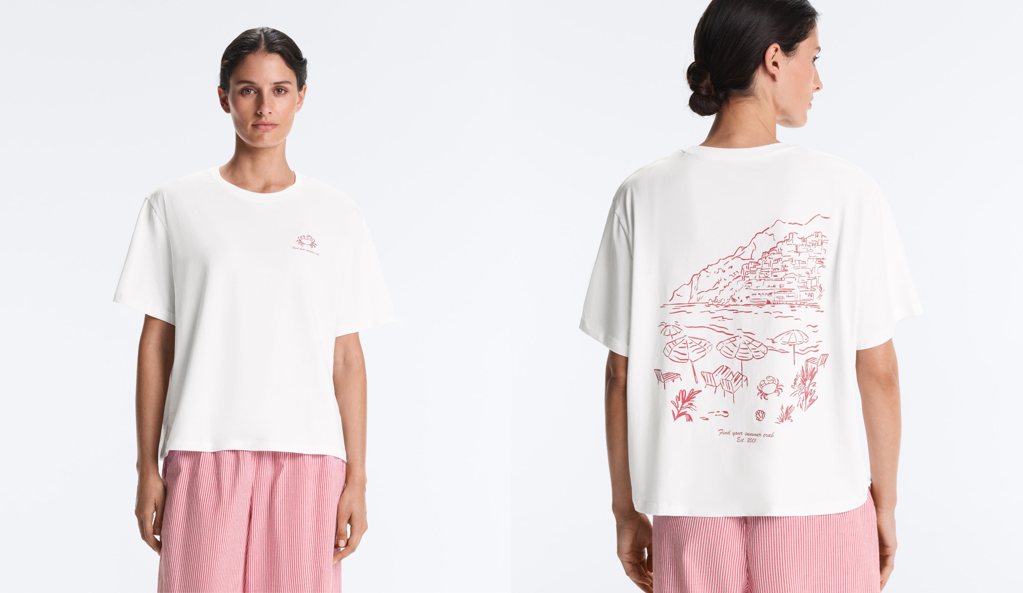 Camiseta manga curta boxy texto mestura algodón