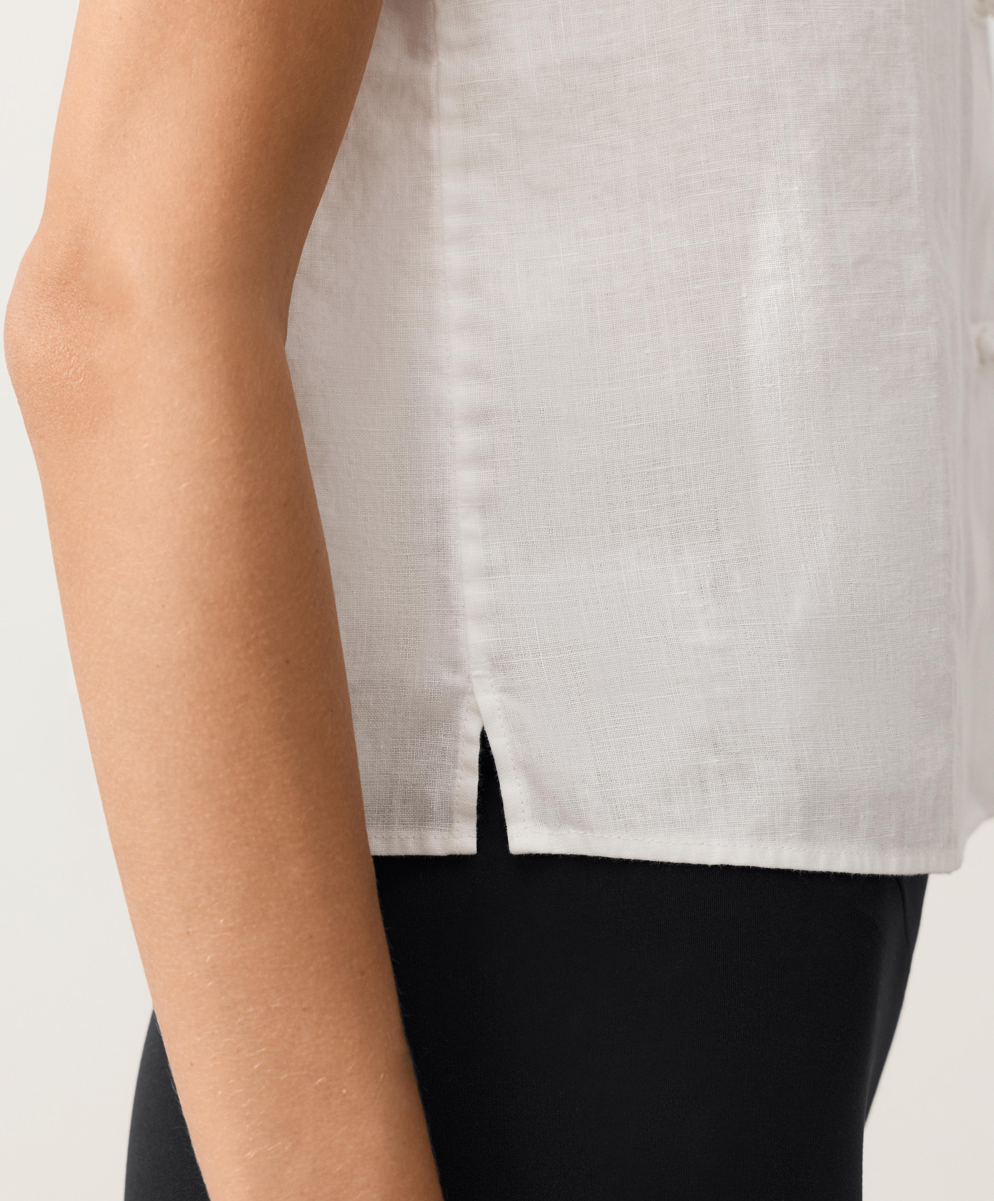 100% linen sleeveless stand-up collar shirt — WHITE