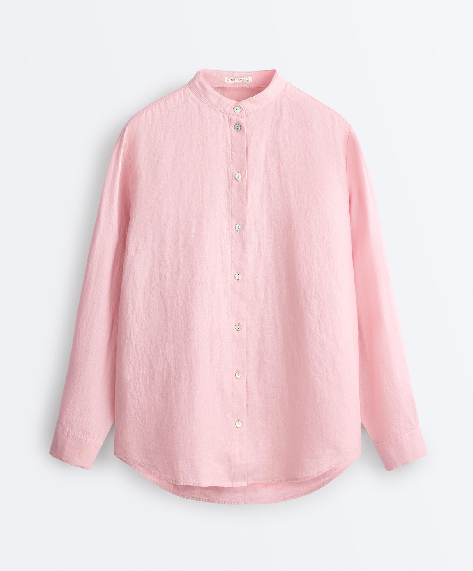 100% linen stand-up collar shirt — PALE PINK