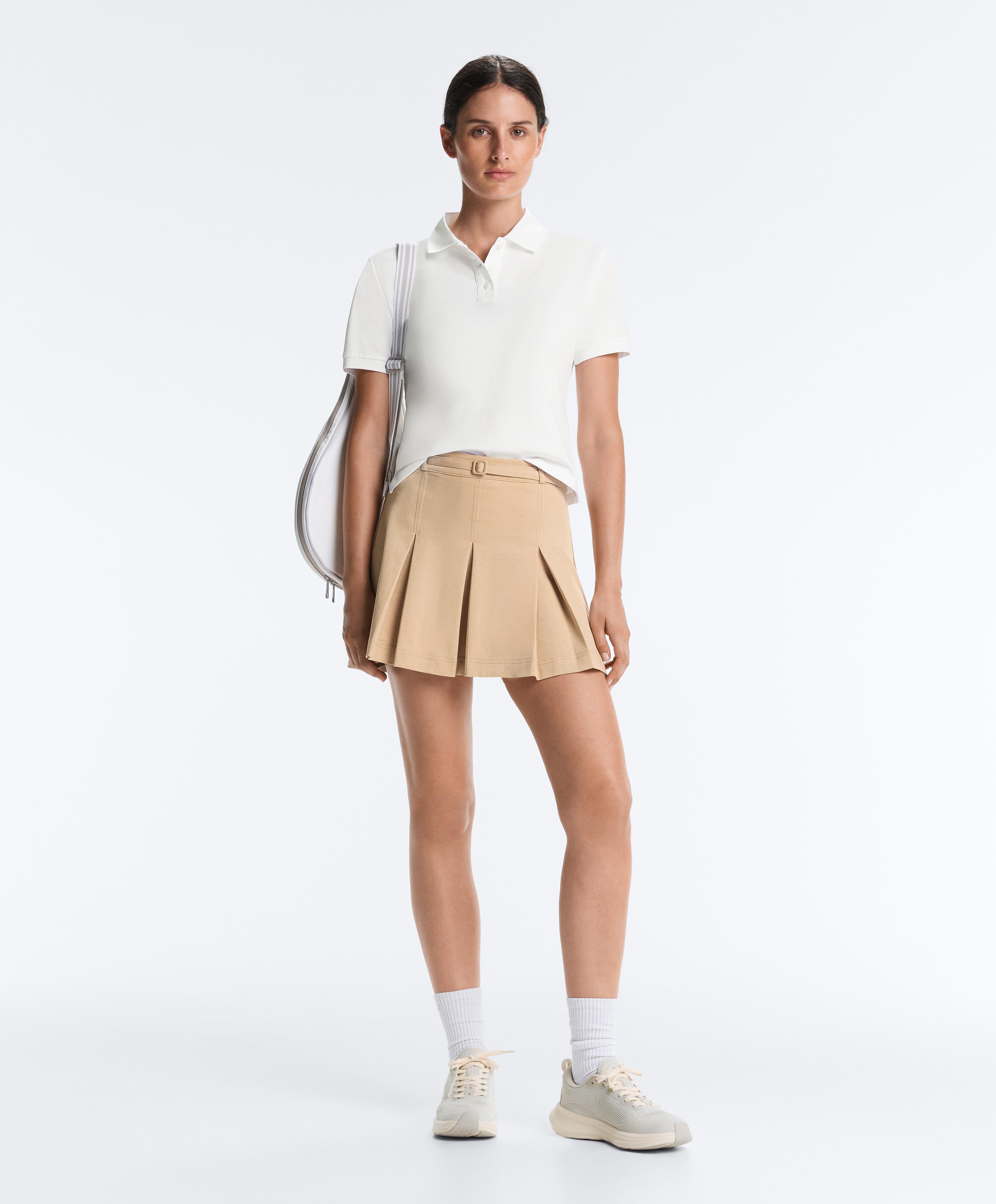 High-rise pleated short skirt with belt — BEIGE