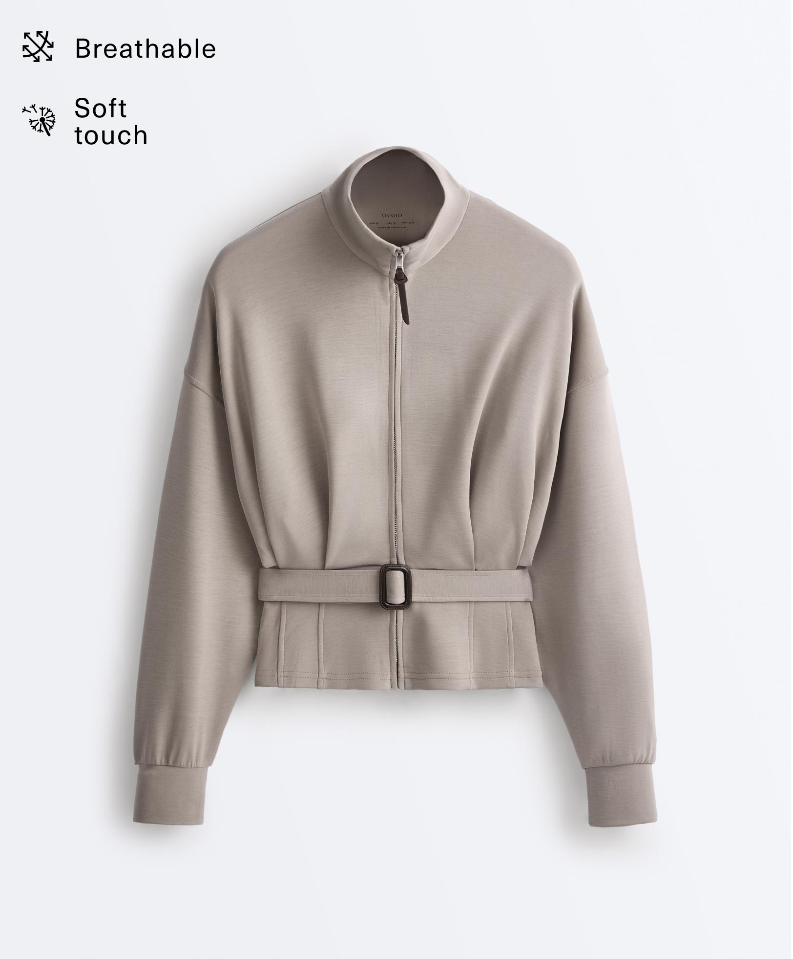 Soft-touch corset belt jacket with modal — PALE TAUPE