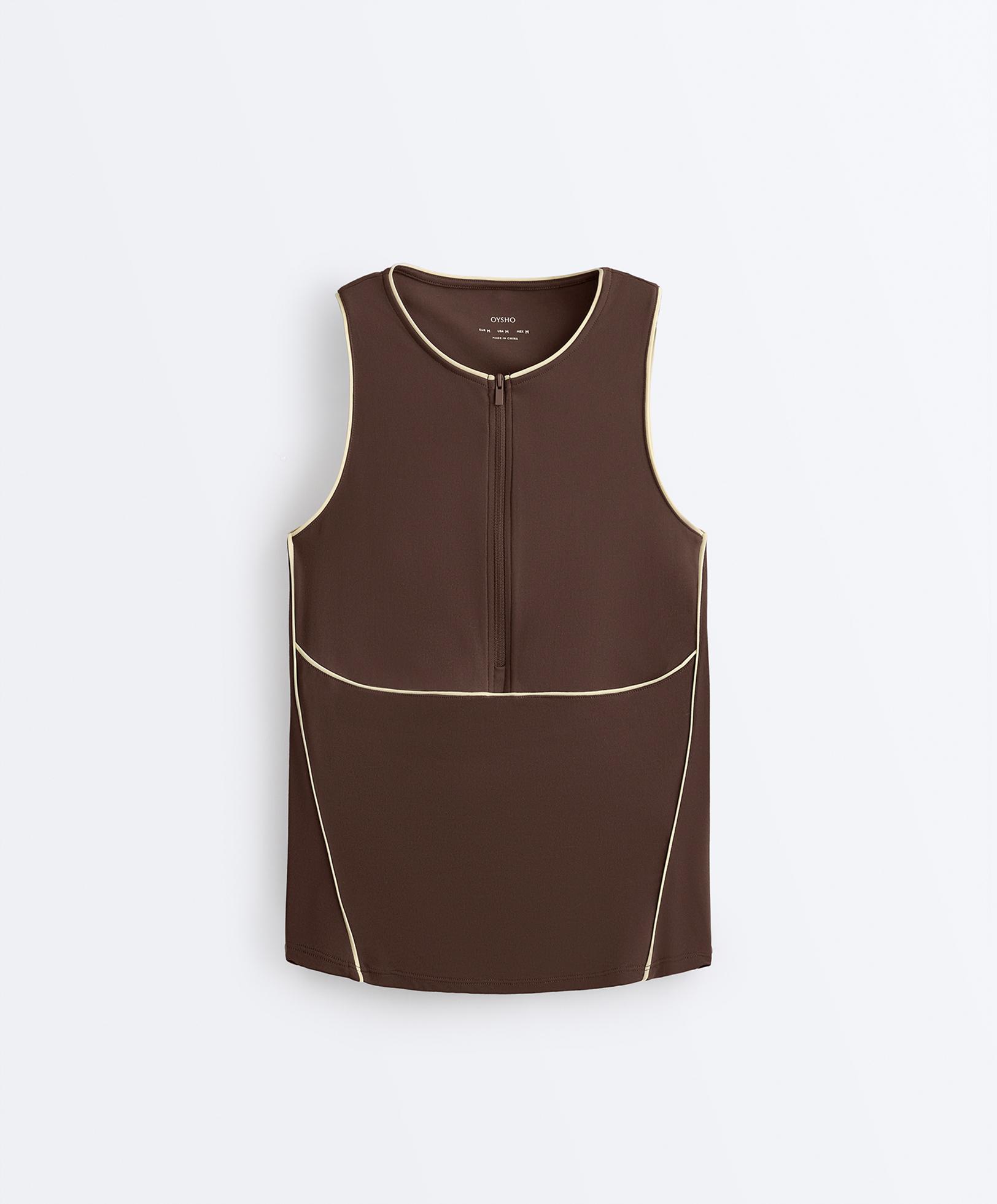Half-zip sleeveless top — BROWN