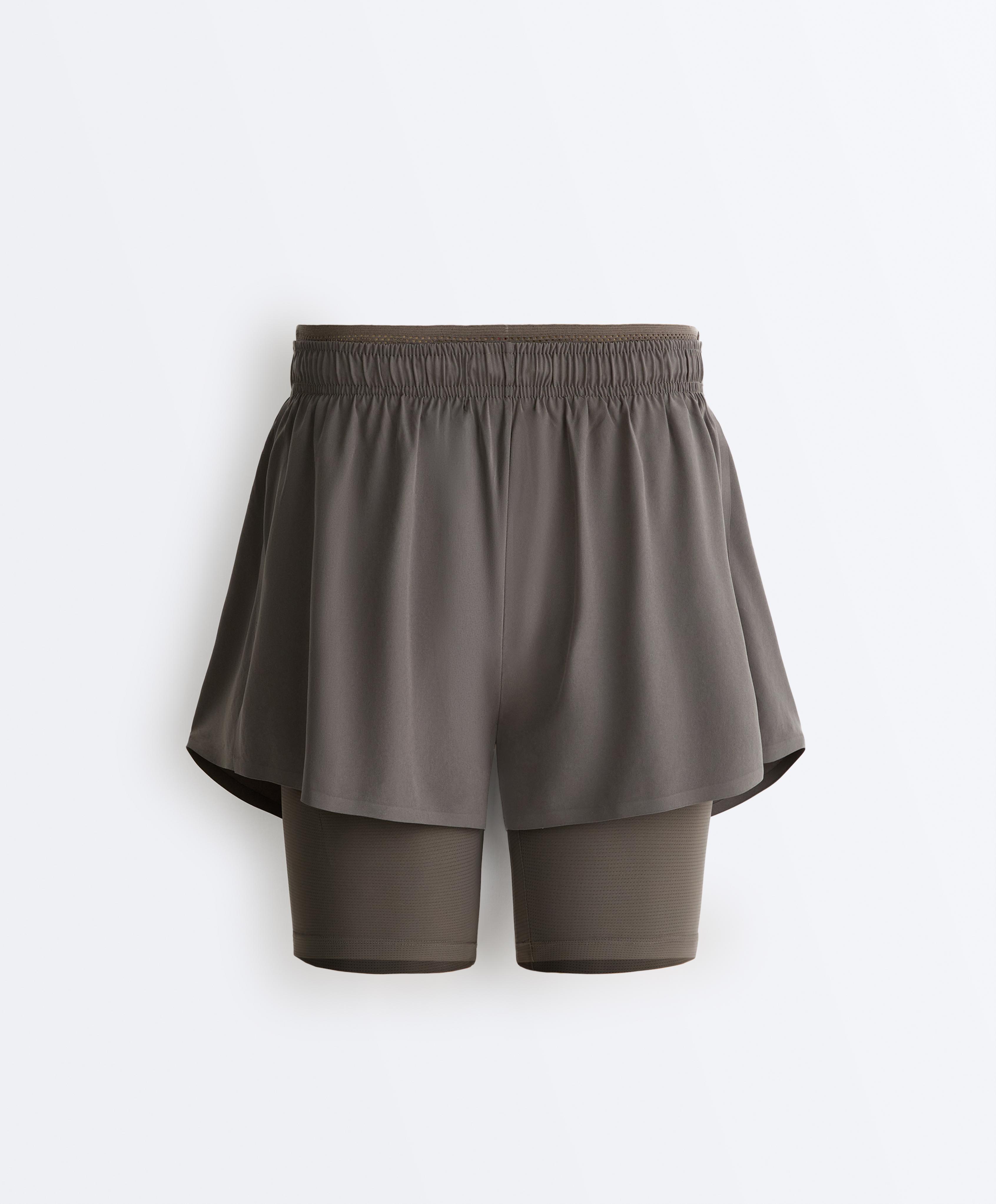 Mid rise 2-in-1 technical shorts — CHARCOAL GREY