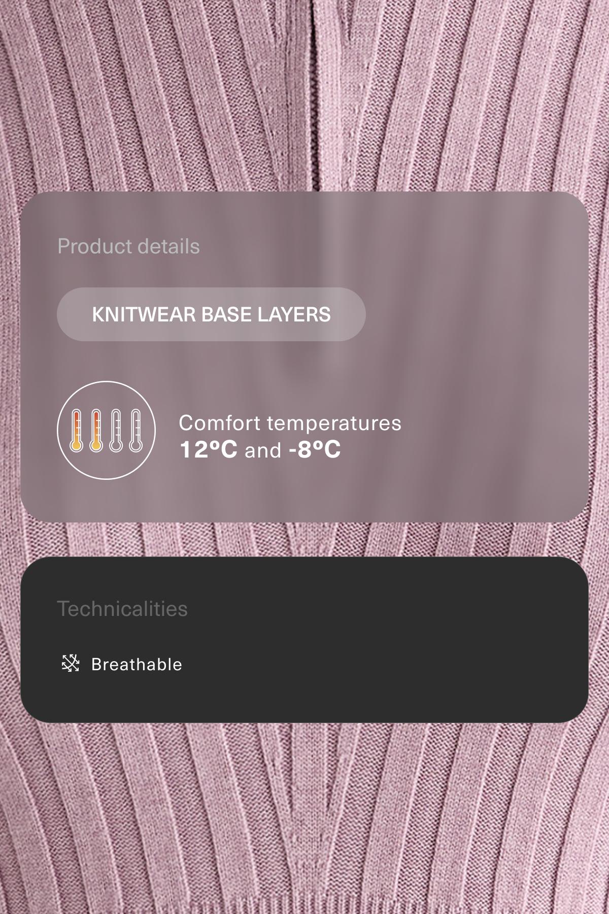 Thermal base layer rib knit T-shirt with peak — PINK-MAUVE