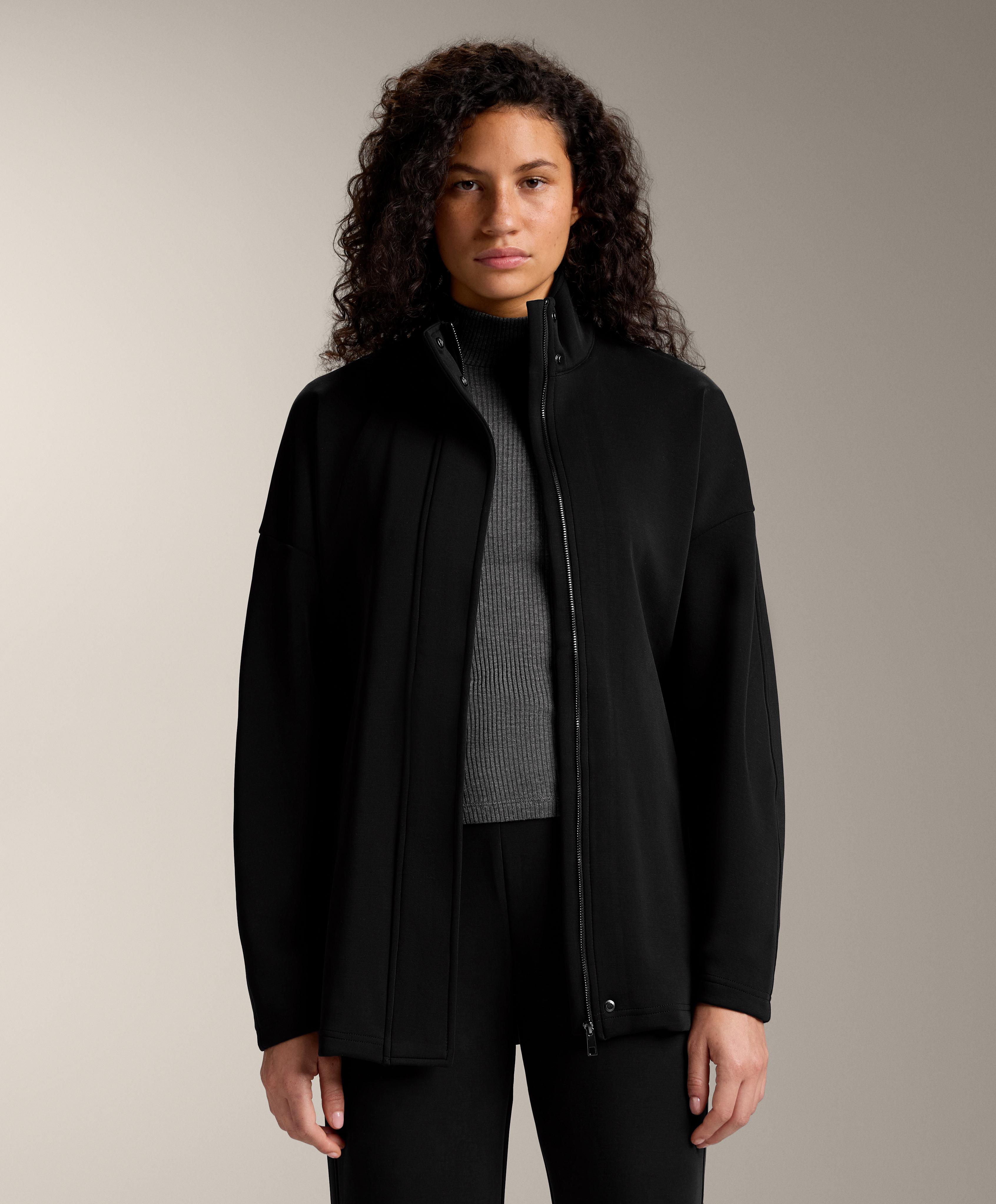 Long belted jacket with brushed modal — BLACK