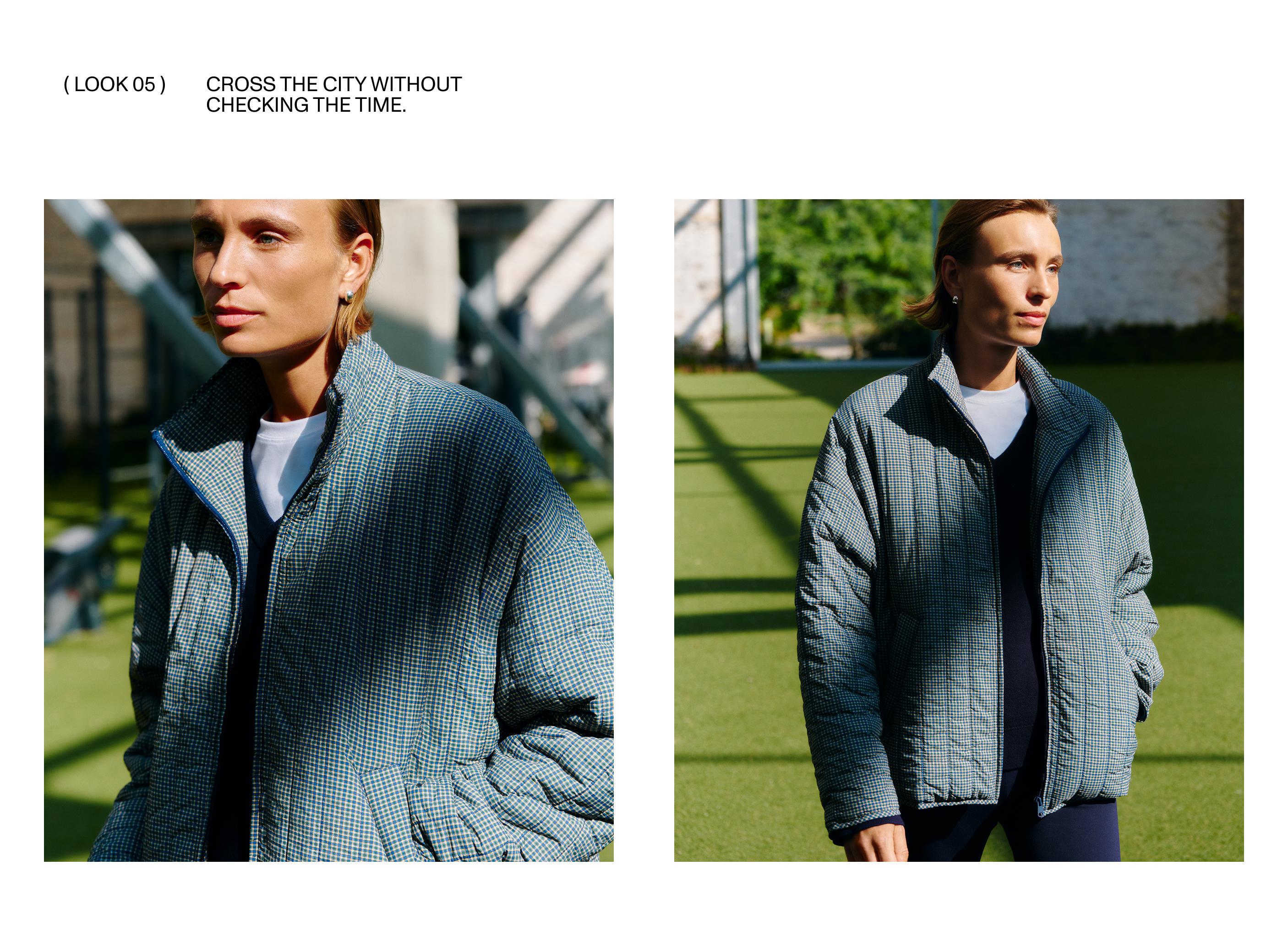 Checked midi padded jacket — BRIGHT LAVENDER