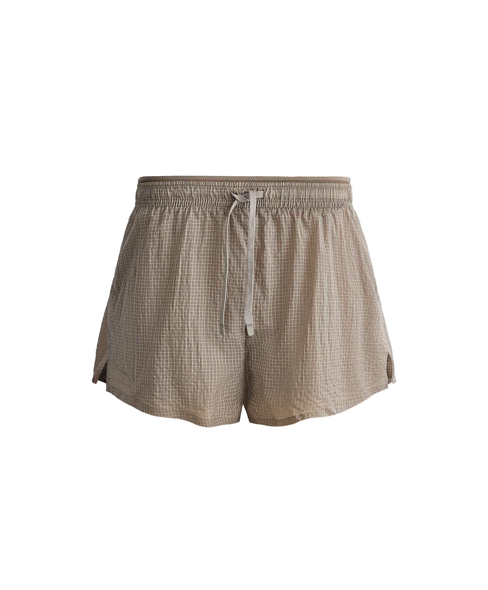 Technical 2-in-1 checked mid-rise shorts — MINK GREY