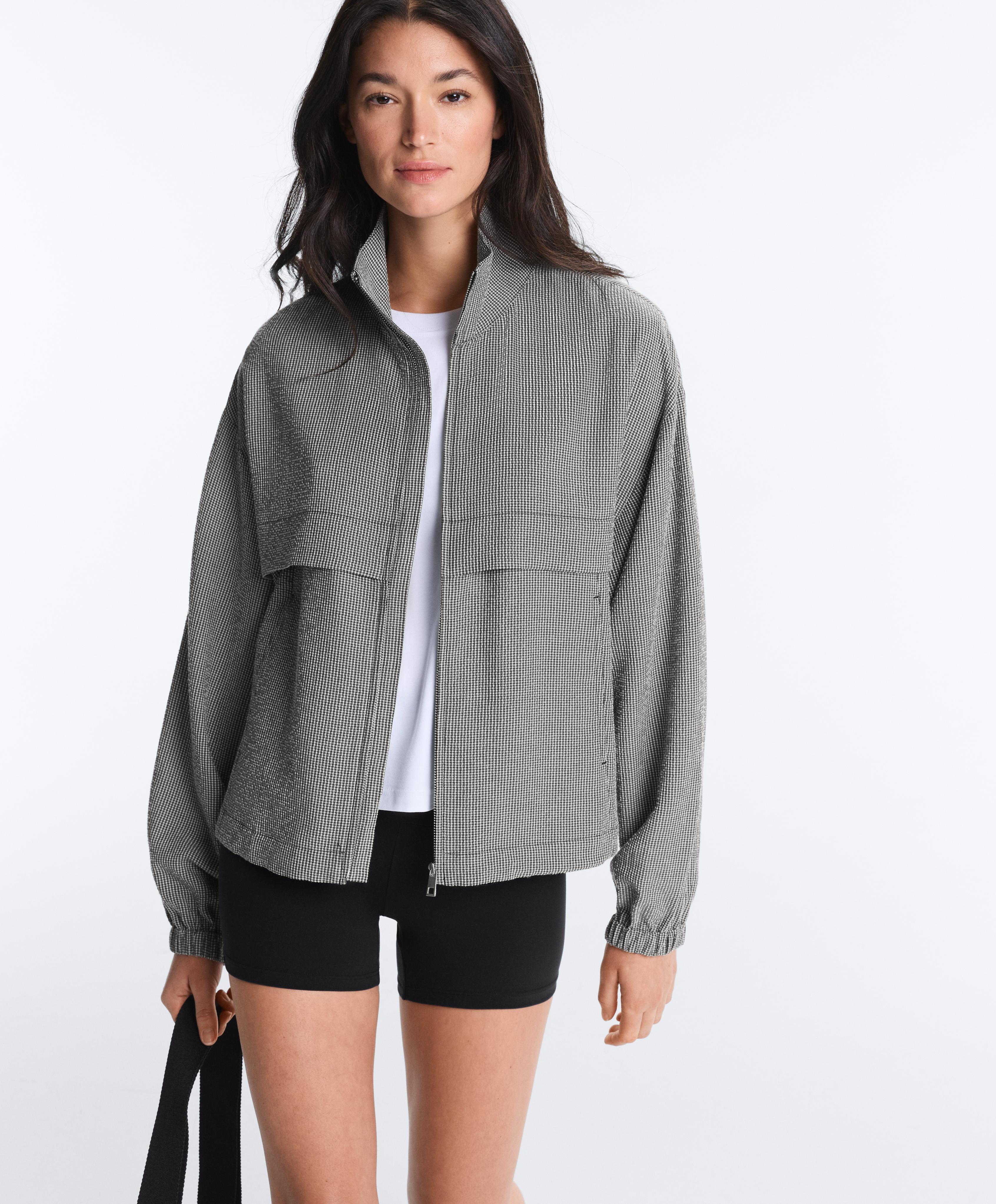 Lyocell blend gingham bomber jacket — DUSTY BLACK