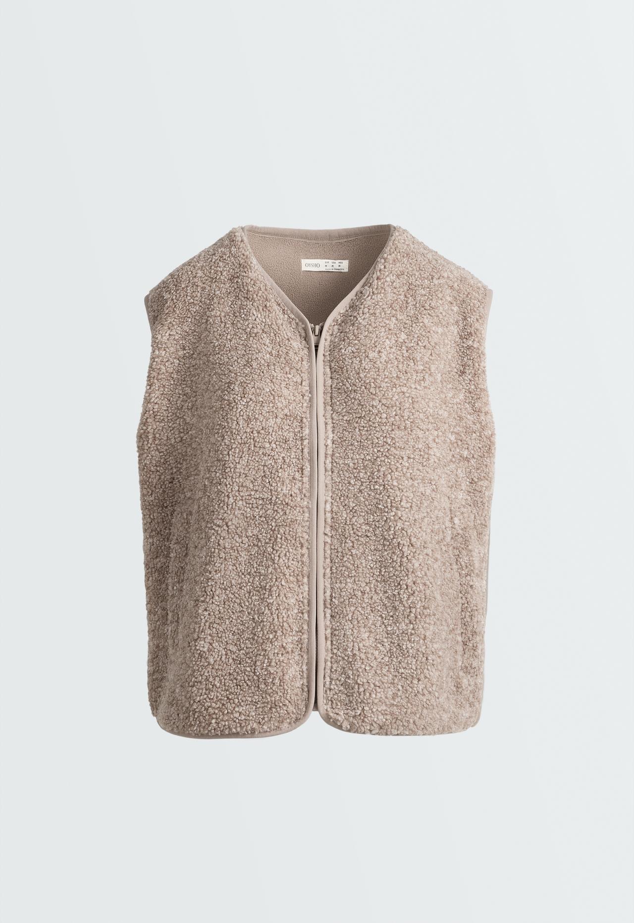 Faux-shearling gilet with zip — TAUPE                   
