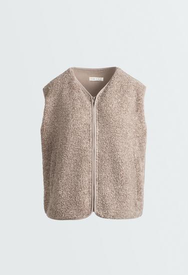 Faux-shearling gilet with zip — TAUPE                    6