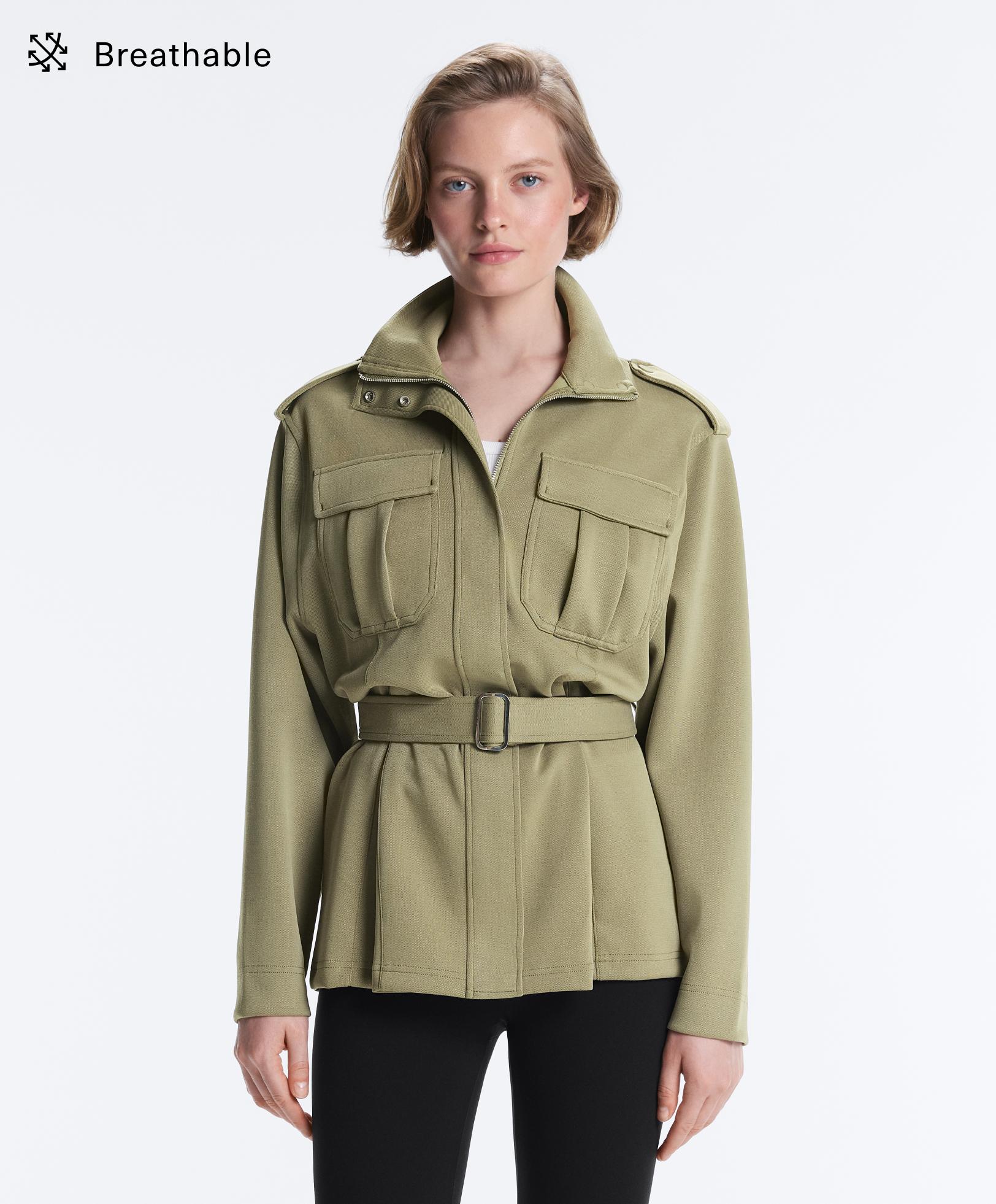 Veste longue utility en piqué avec ceinture
