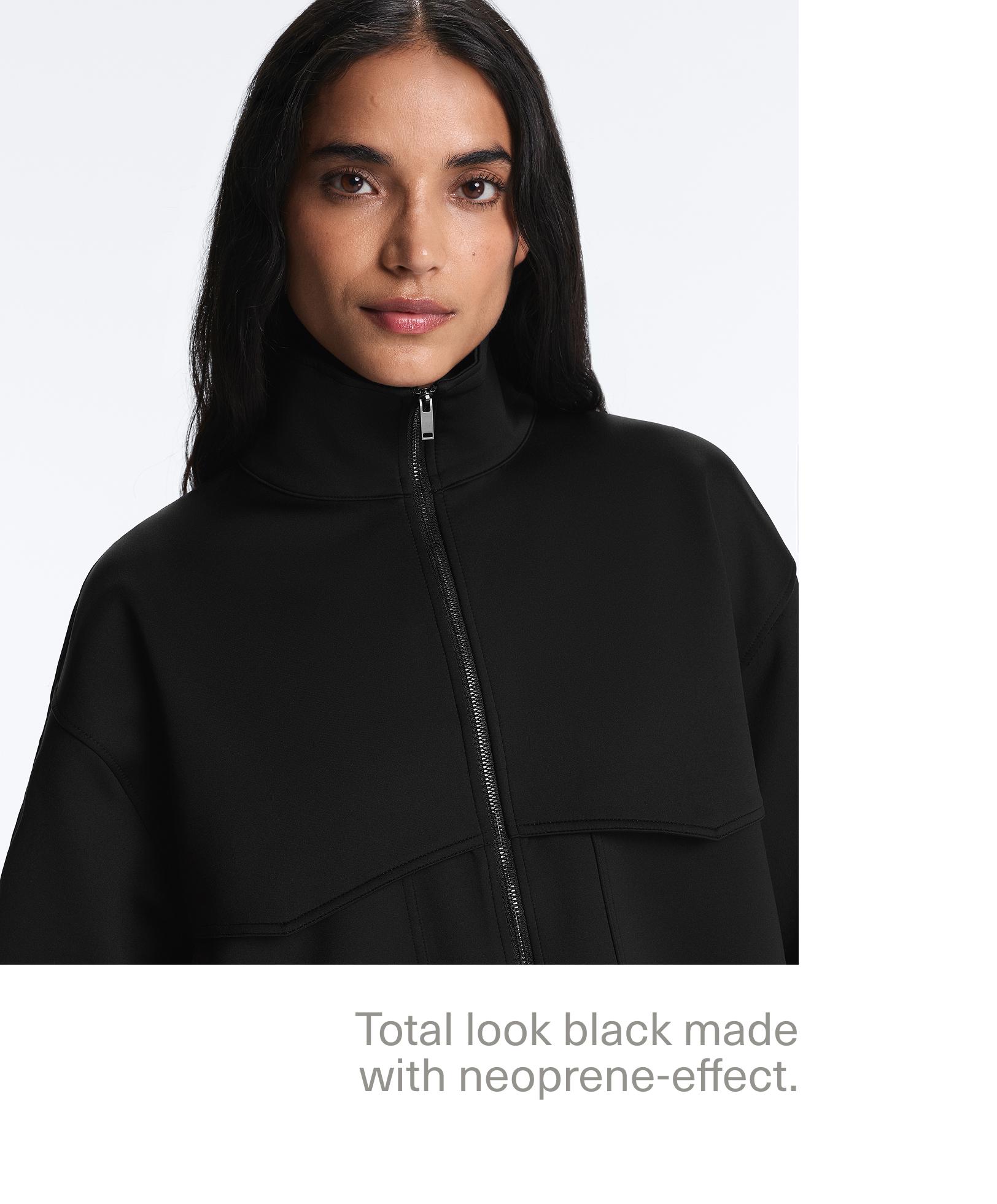 Boxy neoprene-effect jacket — BLACK