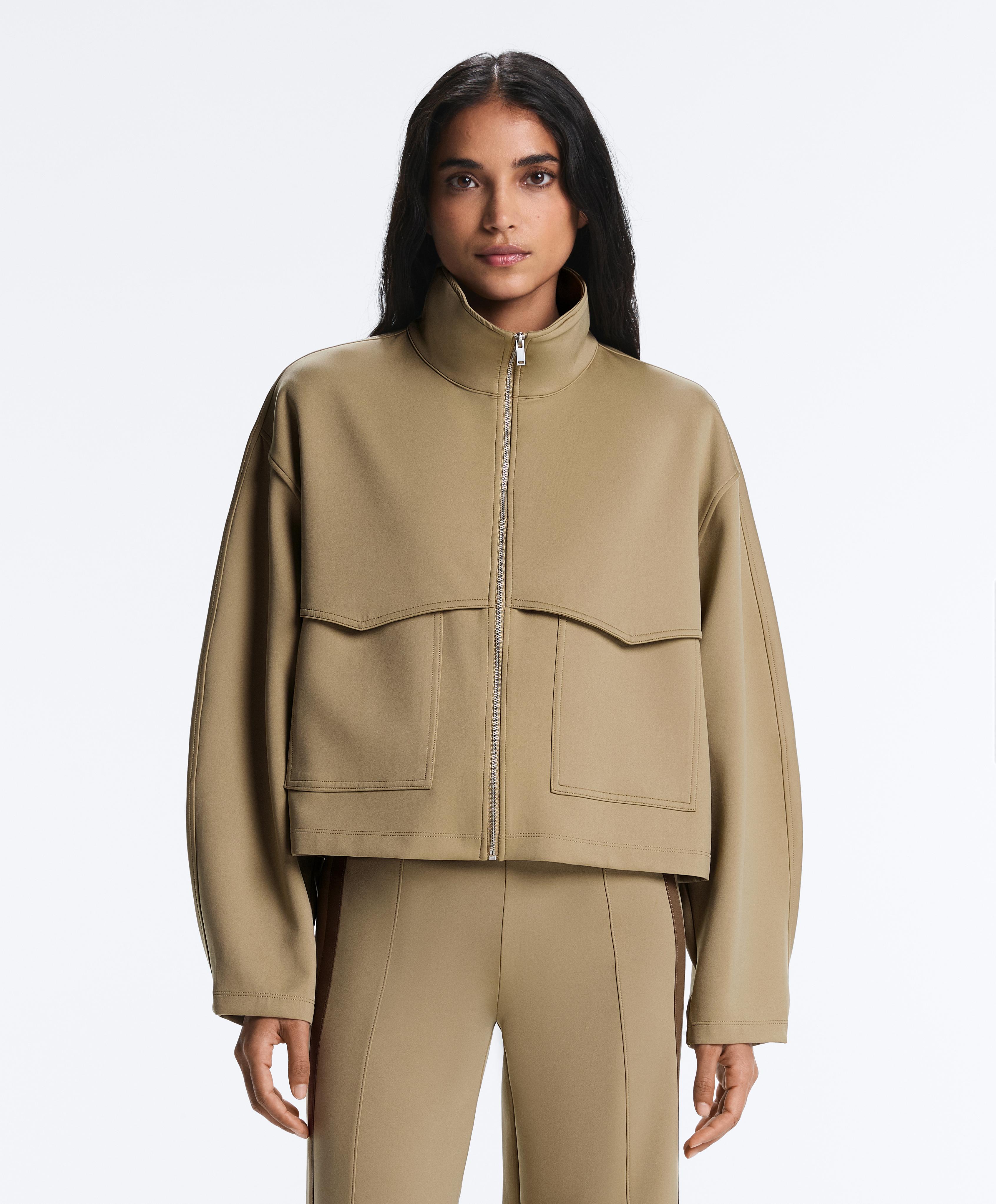 Boxy neoprene-effect jacket — GREEN BEIGE
