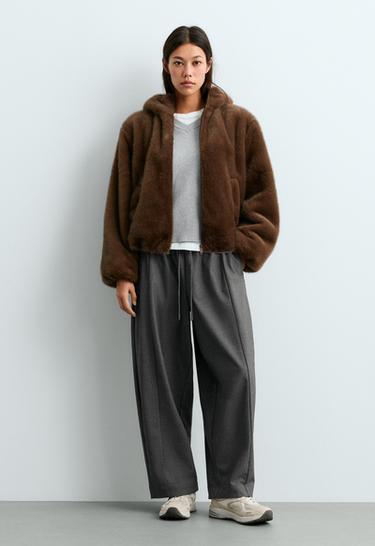 FELLEX® Aerogel padded jacket, Balloon faux-fur effect — COFFEE 1