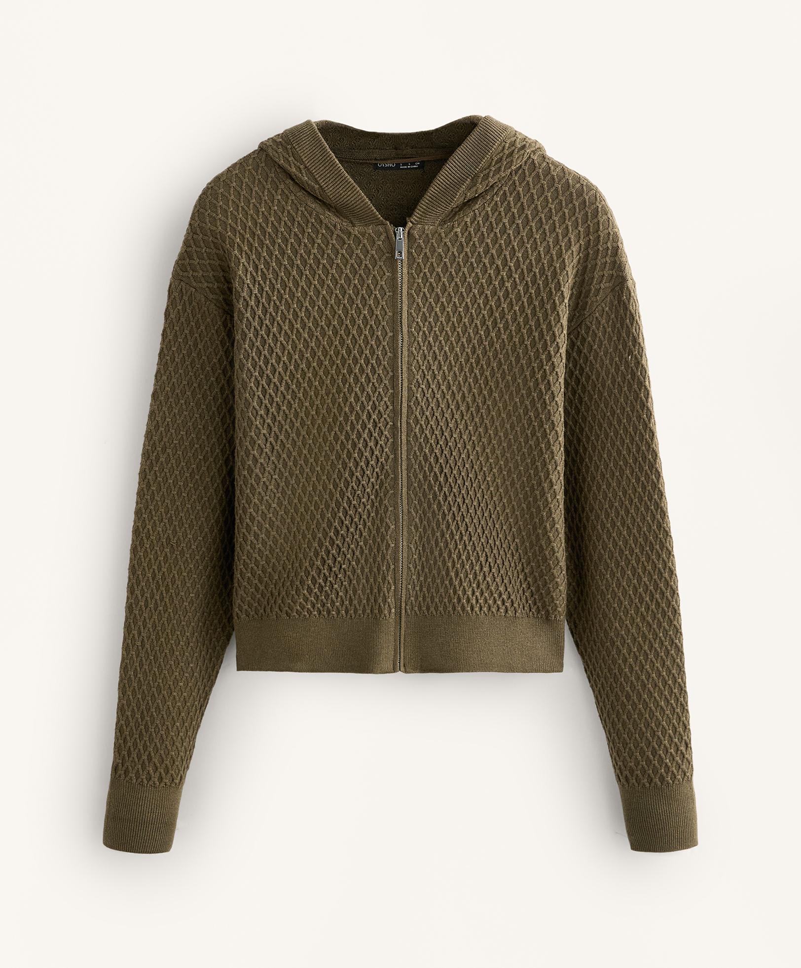 Structured knit hooded jacket — OLIVE GREEN