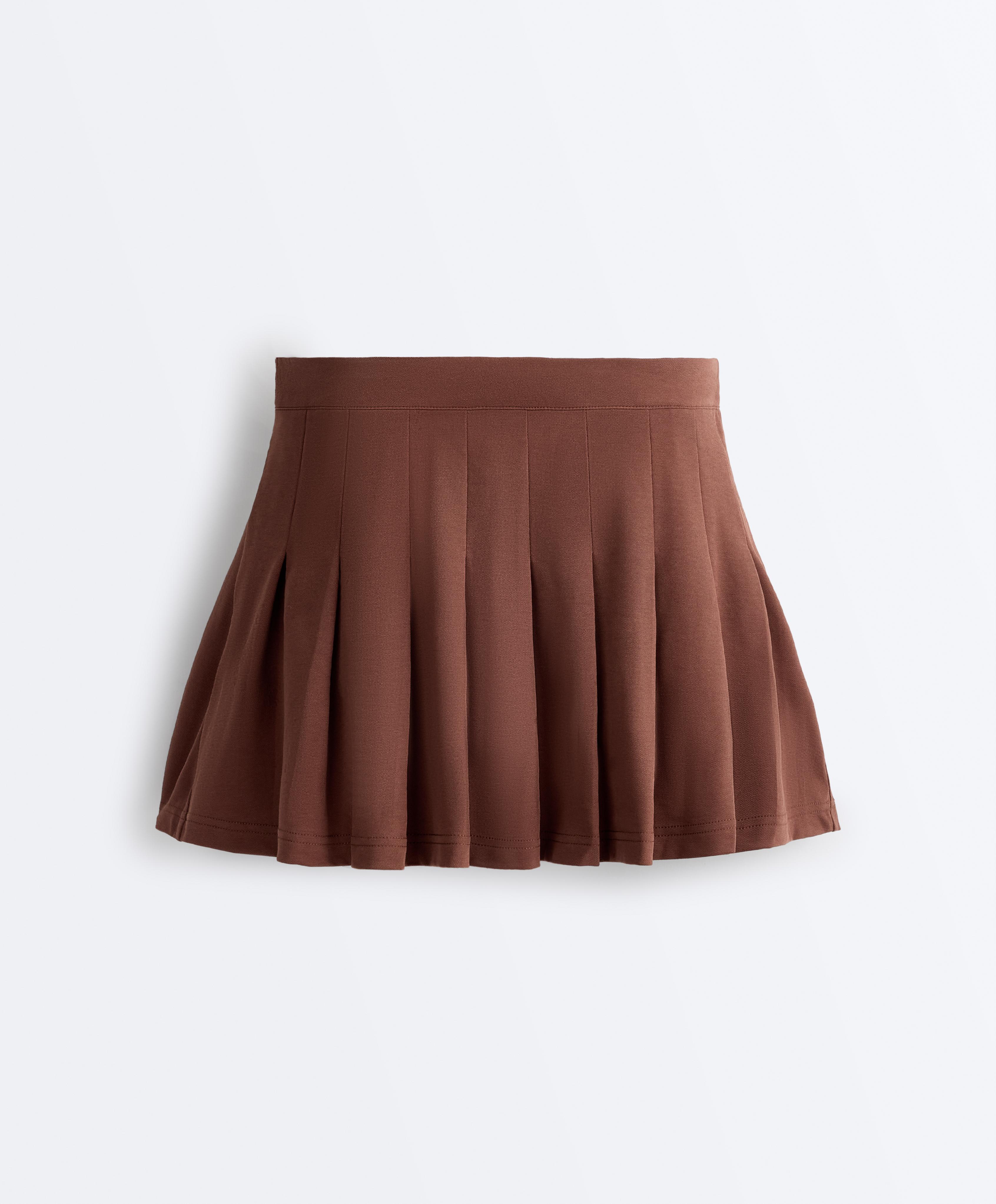 Cotton piqué pleated mini skirt — TERRACOTTA