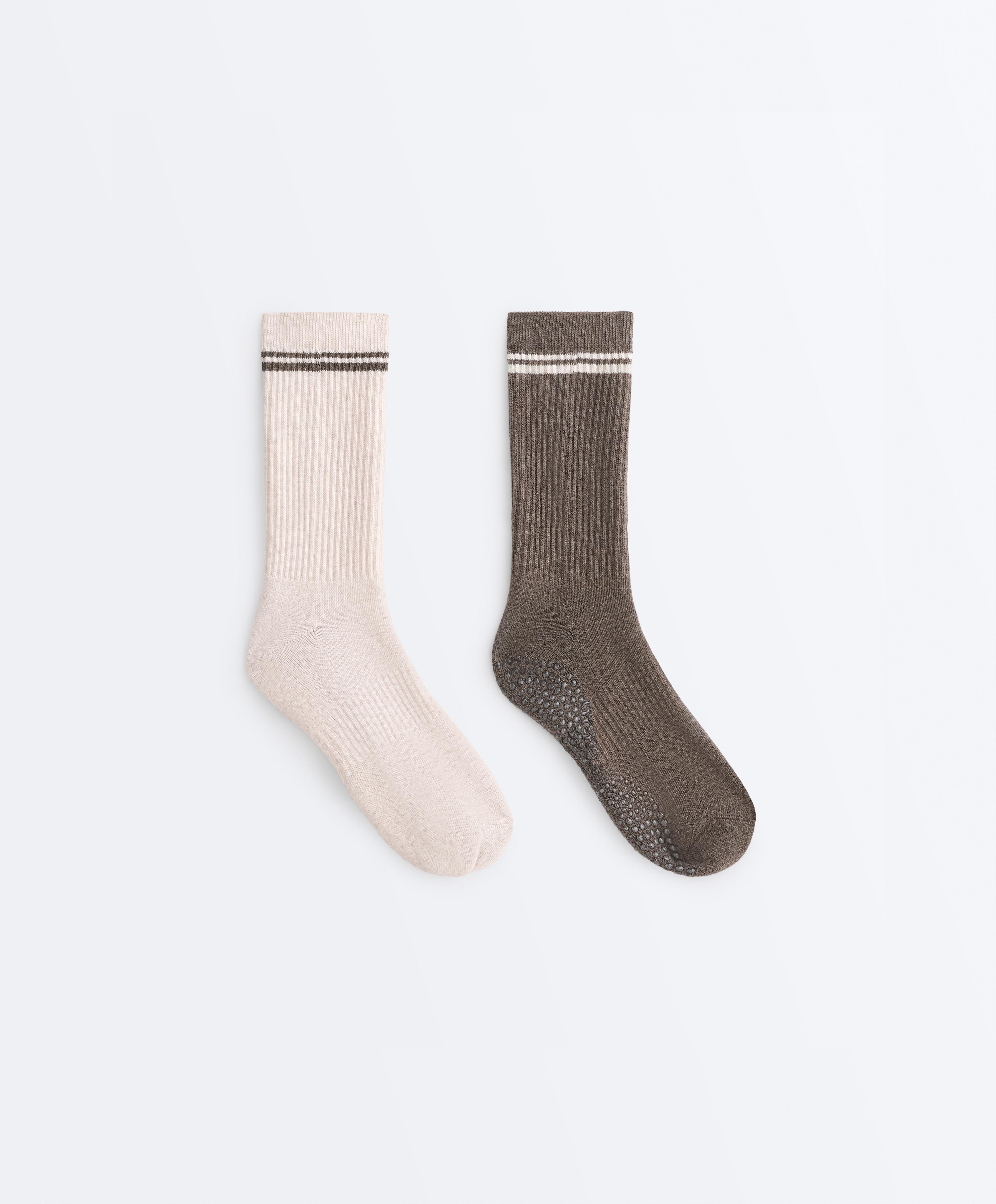 2 pairs of classic cotton cushioned yoga and Pilates socks — TAN MELANGE