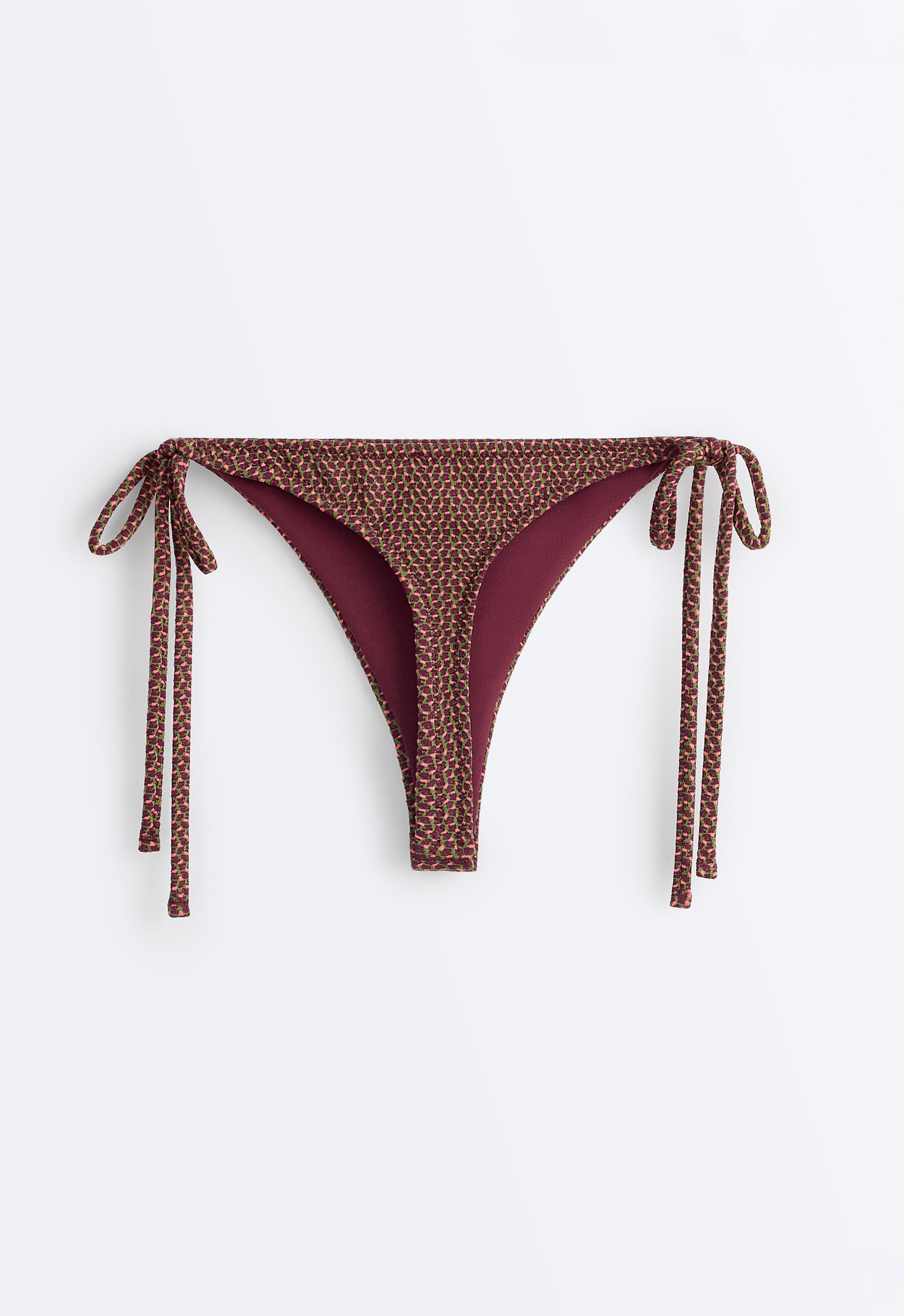 Geometric tie-side bikini thong — LIGHT KHAKI