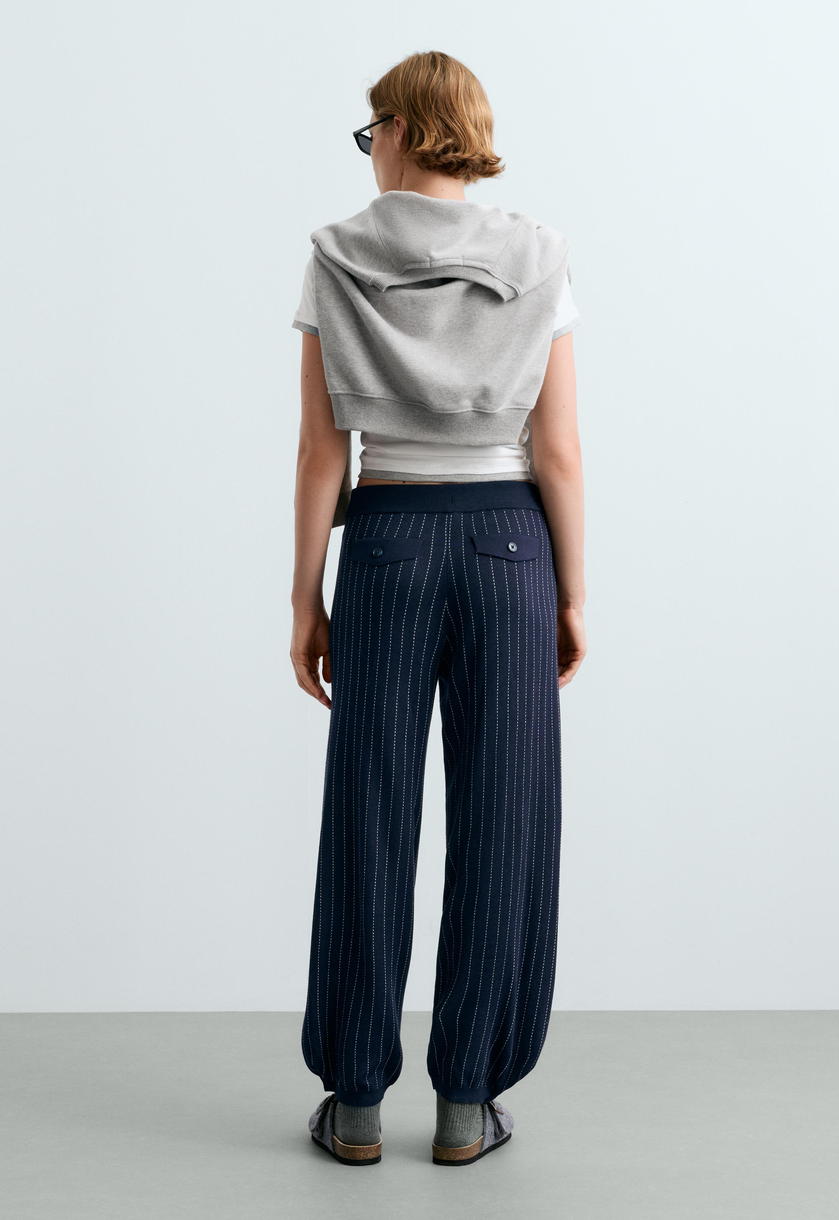 Pinstripe knit cocoon trousers — NAVY BLUE