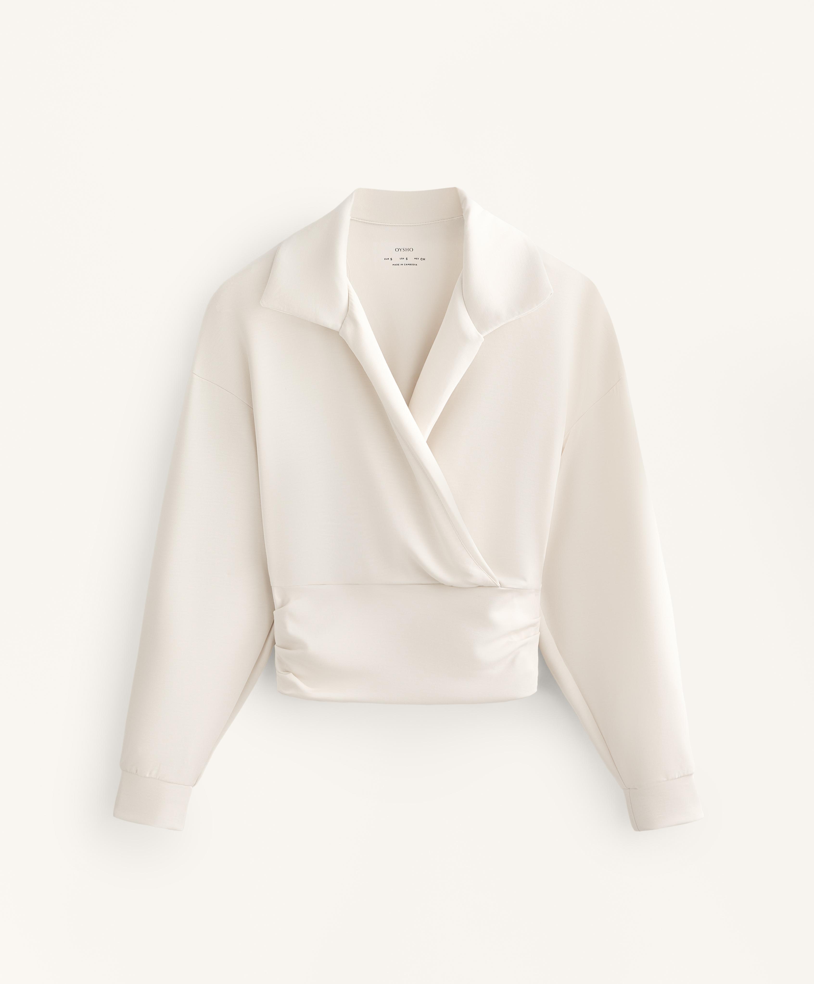 Wrap polo neck sweatshirt with soft-touch modal