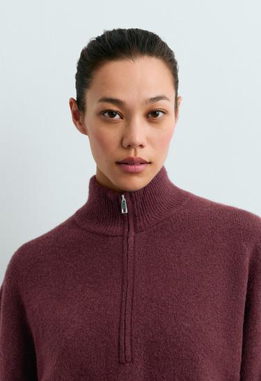High-neck knit jumper with half-zip — BURGUNDY 3