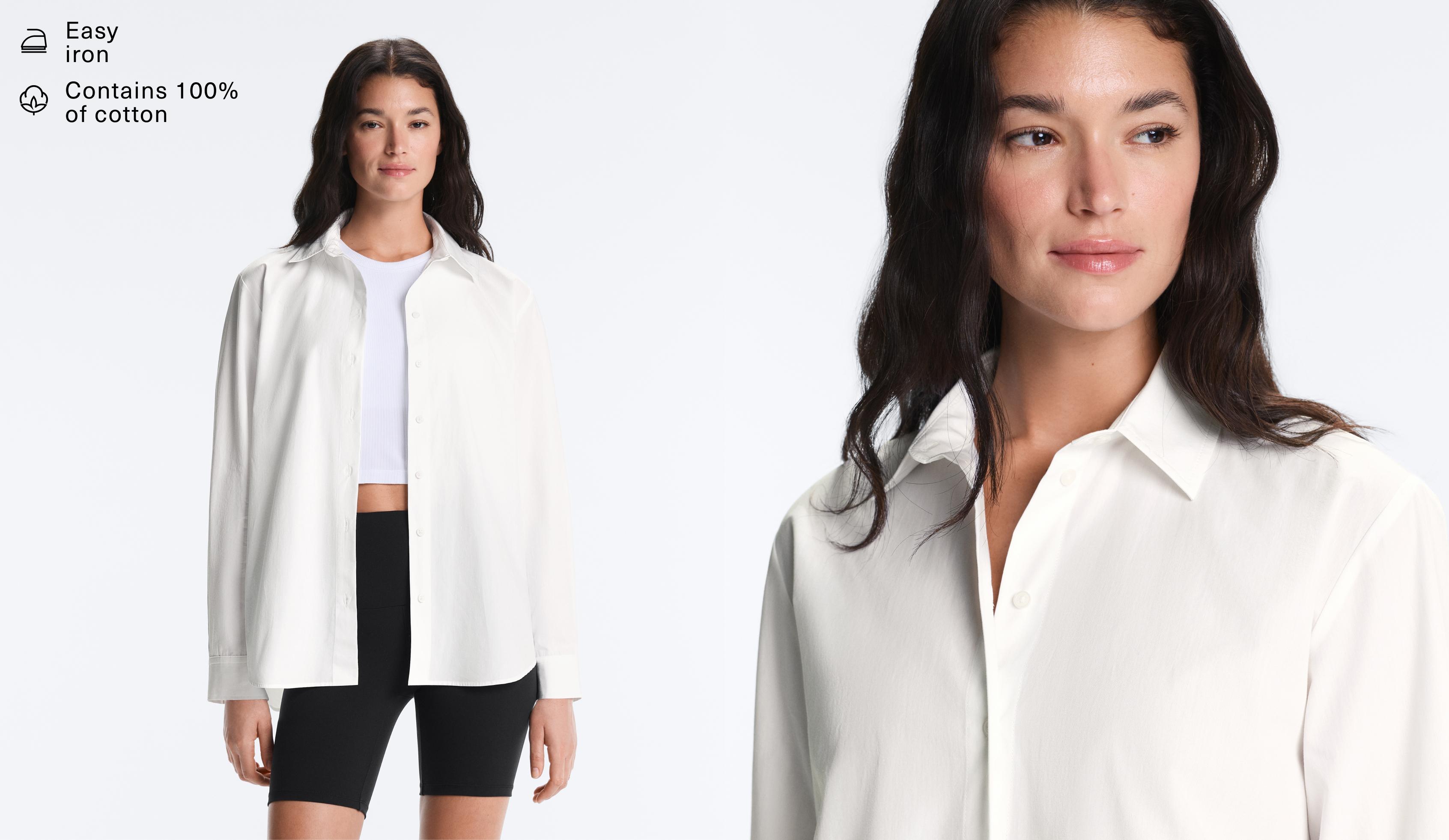 100% cotton long-sleeved shirt — WHITE