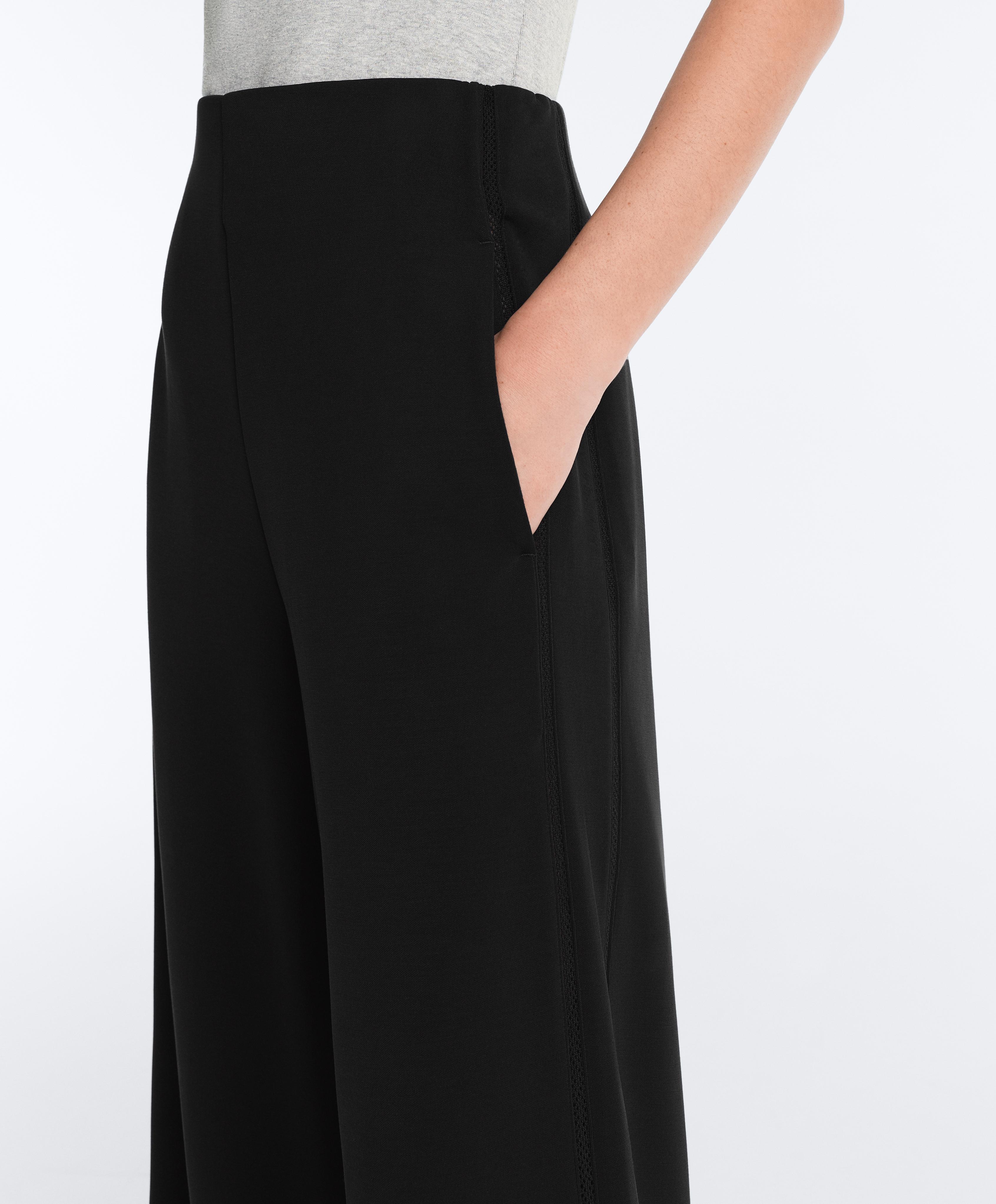 Wide-leg trousers with soft-touch modal and hemstitch — BLACK