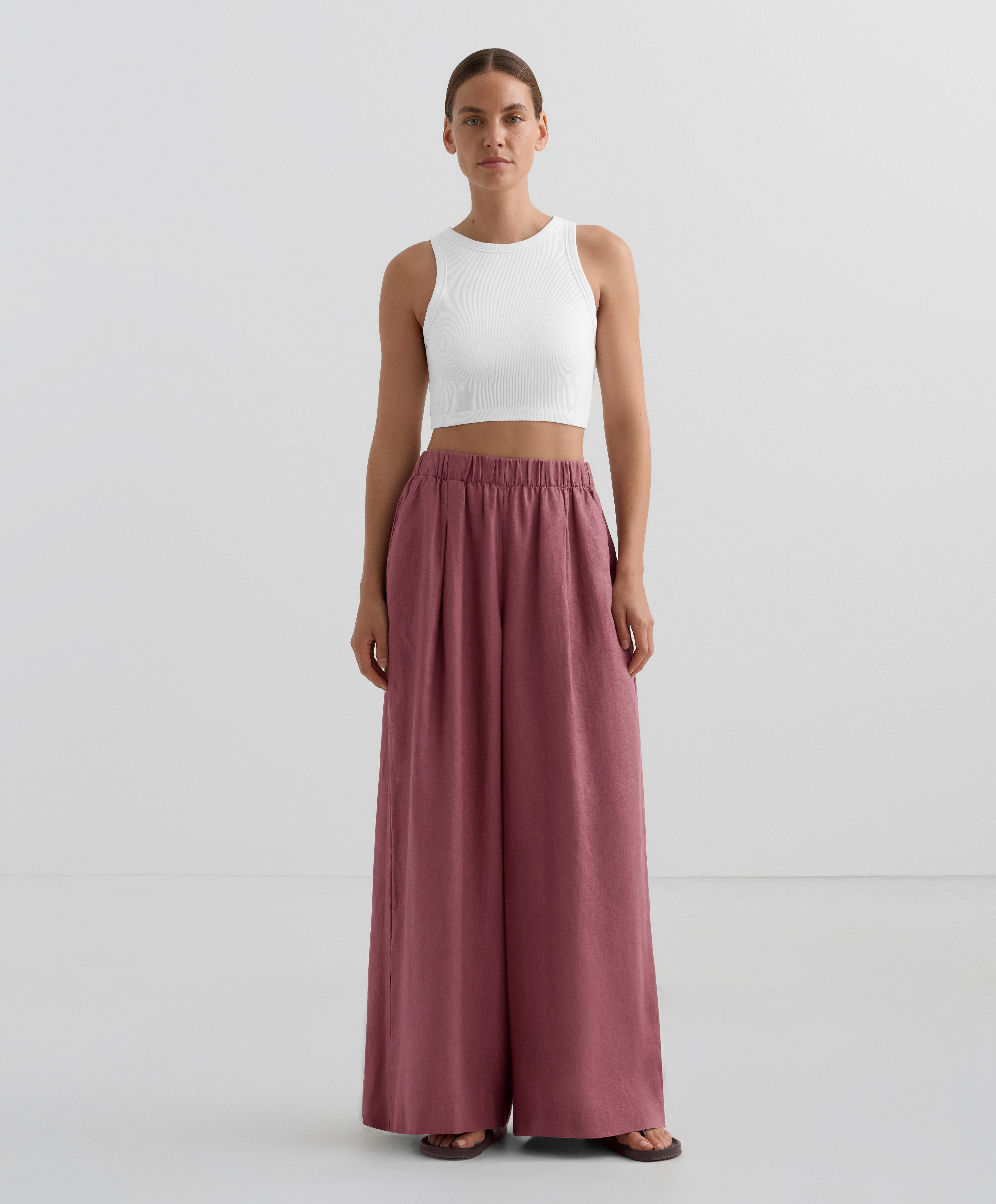 Weite Hose mit mittelhohem Bund aus 100 % Leinen - Sale