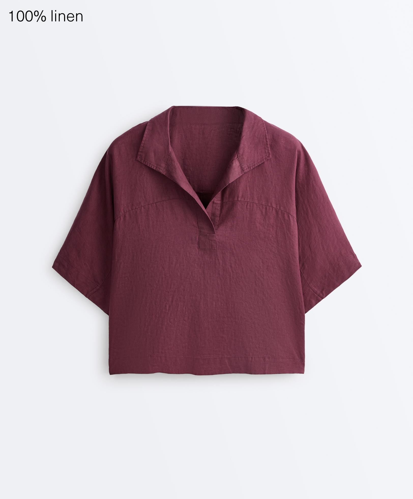 Oversize kısa kollu %100 keten gömlek