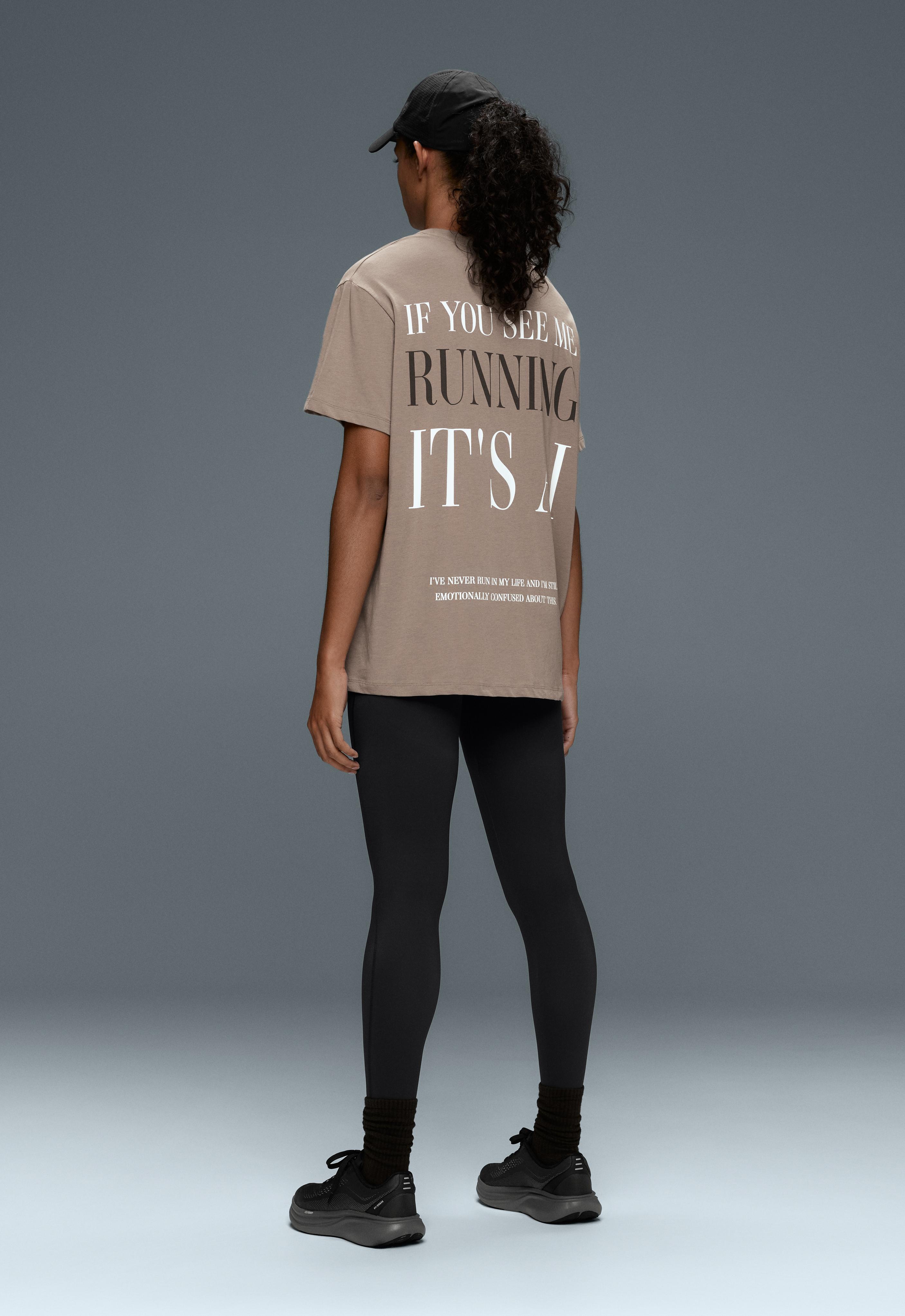 Boxy short-sleeved cotton blend T-shirt with slogan — MINK GREY