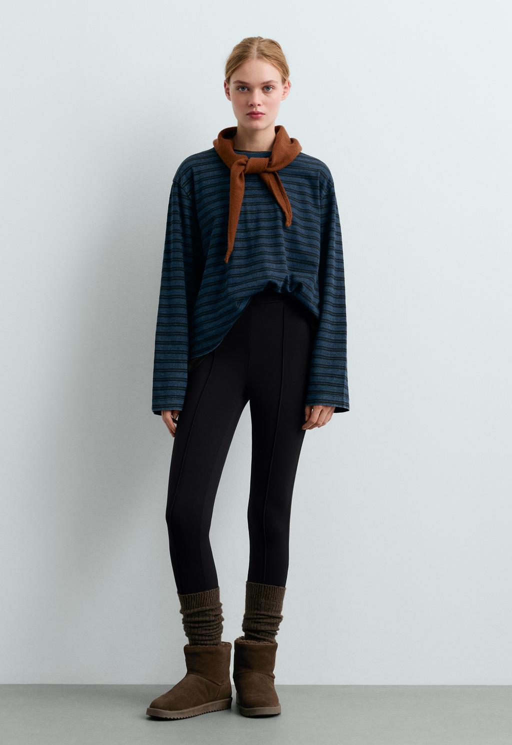 Oysho 100% cotton striped long-sleeved t-shirt