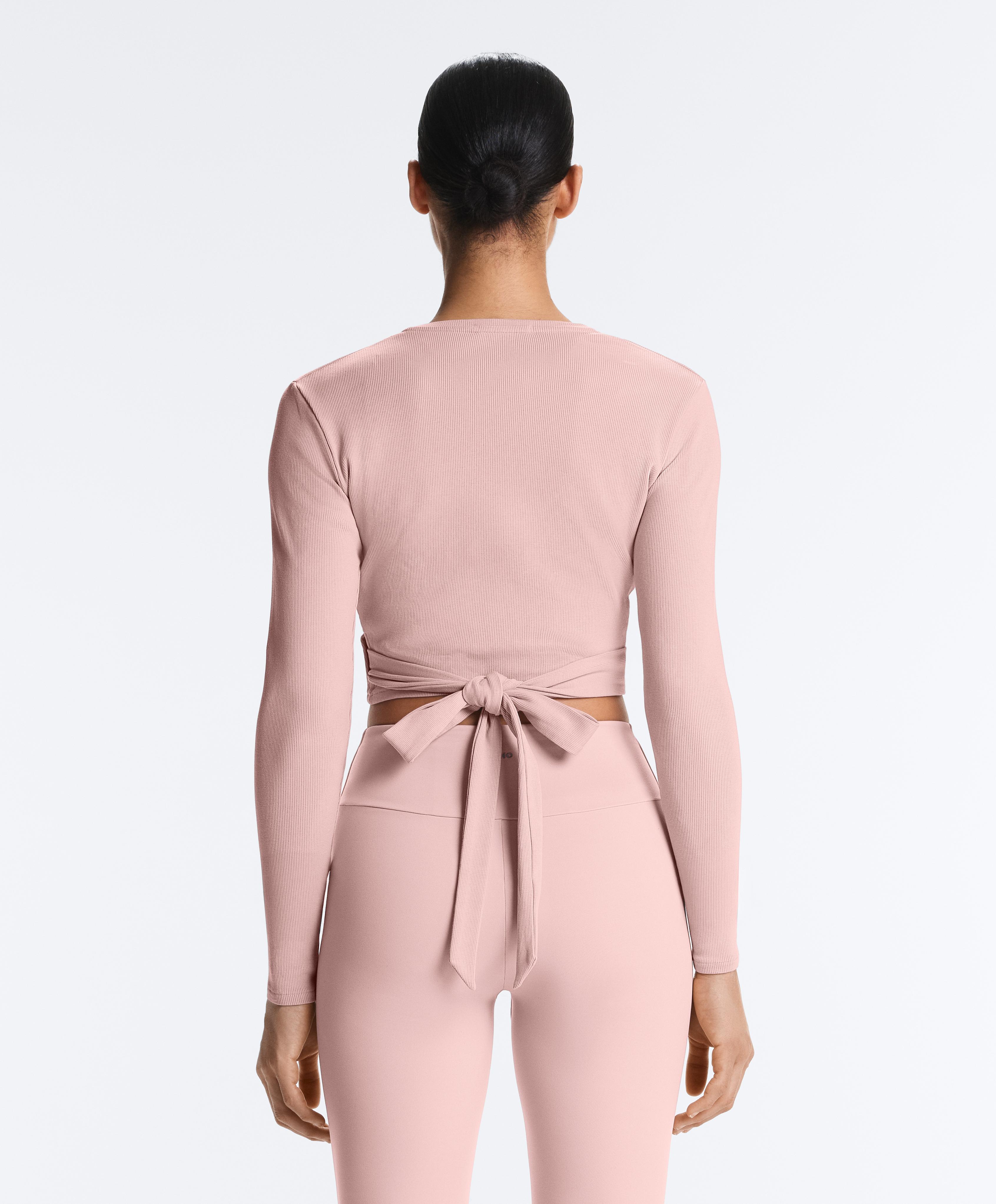 Rib cotton blend wrap T-shirt — NUDE PINK